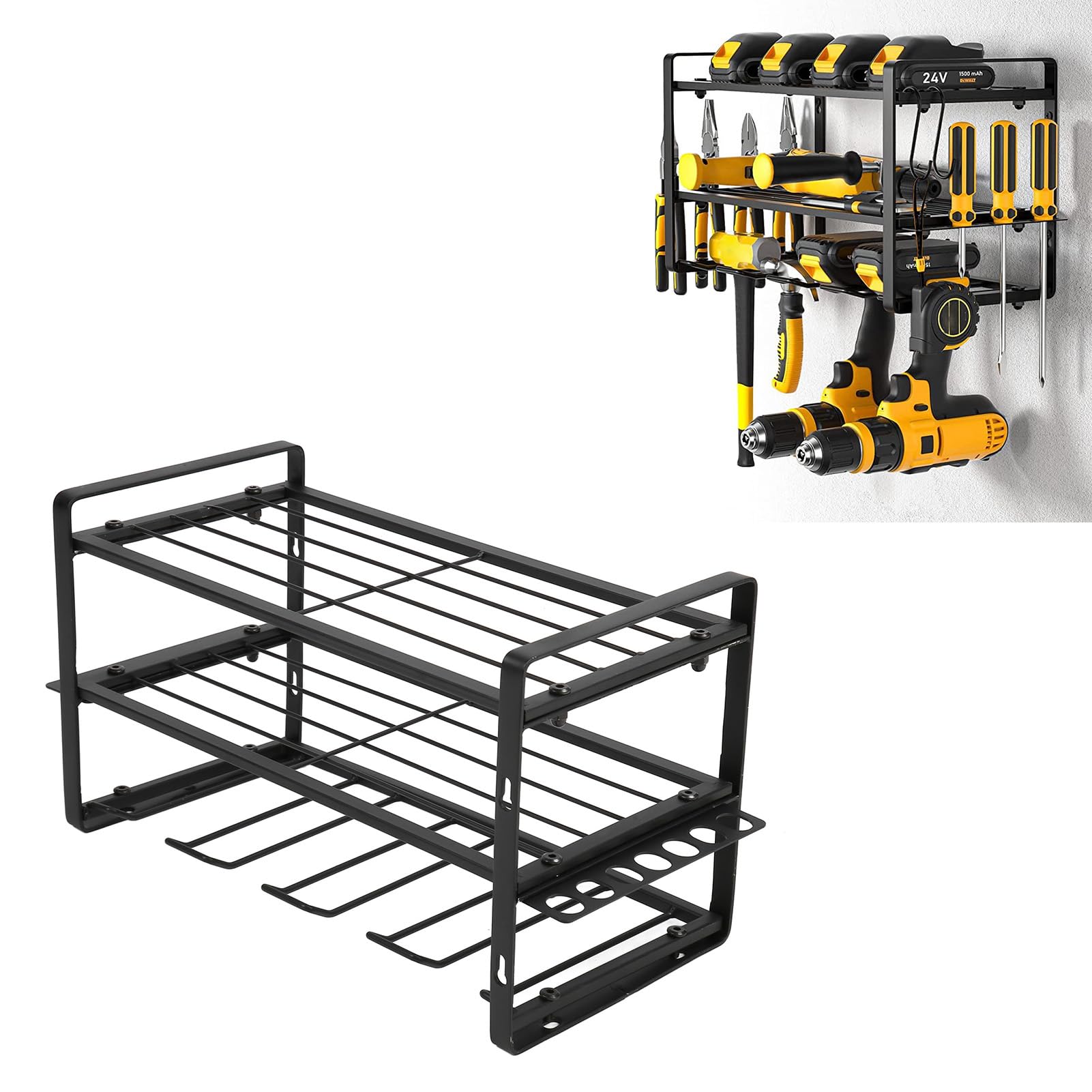 Organizador de taladros, soporte de pared resistente, para garaje, taller, color negro, capacidad de 150 kg