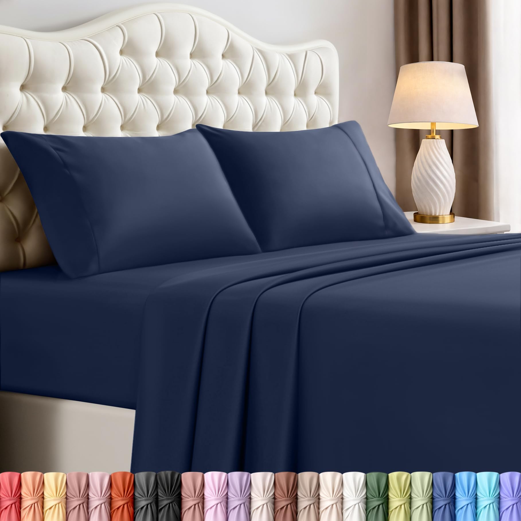 Utopia Bedding King Bed Sheets Set - 4 Piece Bedding - Brushed Microfiber - Shrinkage and Fade Resistant - Easy Care (King, Navy)