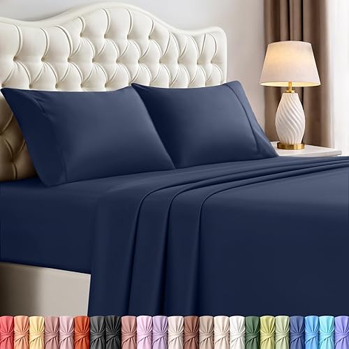 Utopia Bedding Queen Size Sheet Set – 4 Piece Bed Sheets, Soft and Breathable Microfiber, Includes 1 Fitted Sheet, 1 Flat Sheet and 2 Pillowcases – Oeko Tex (Navy)