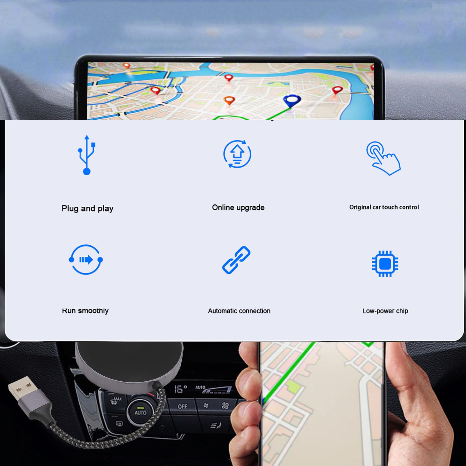 EMUKOEP Bluetooth-Adapter, Leistungsstarker Kabelloser Dongle, Wandelt Kabelgebundenes Auto in Kabellos um
