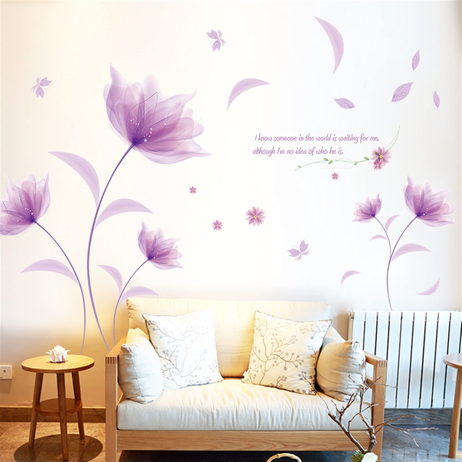 Adesivi ​Murali Adesivi murali Purple Flowers Sticker Wall Sticker Love Soggiorno Camera da letto for la decorazione domestica Decalcomanie Art Decalcomanie Sfondo Autoadesivi Della Carta da parati De