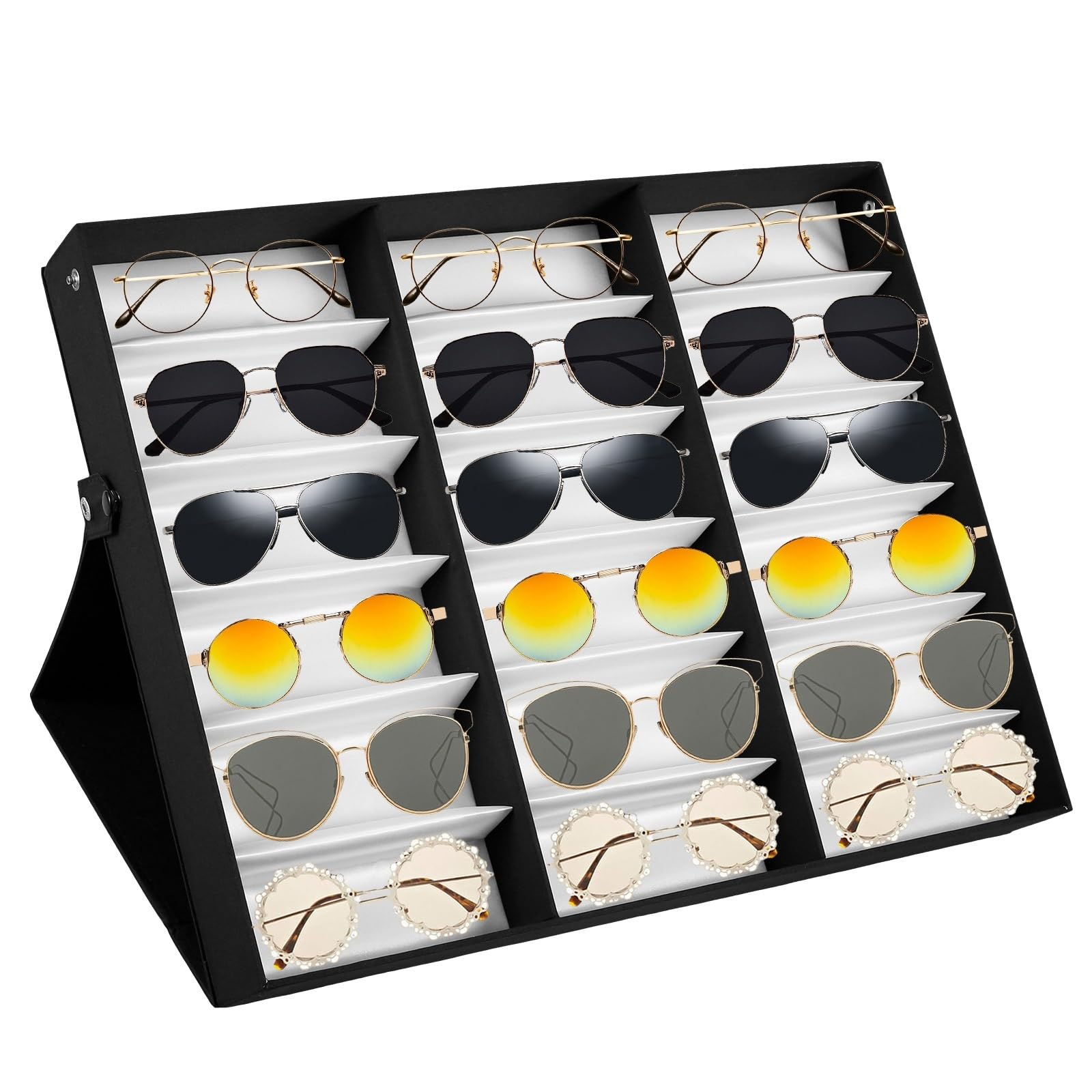 Caja de almacenamiento gafas 18 Gird, estuche exposición for, bandeja organizadora for tienda en casa, soporte expositor, caja for Para Gafas