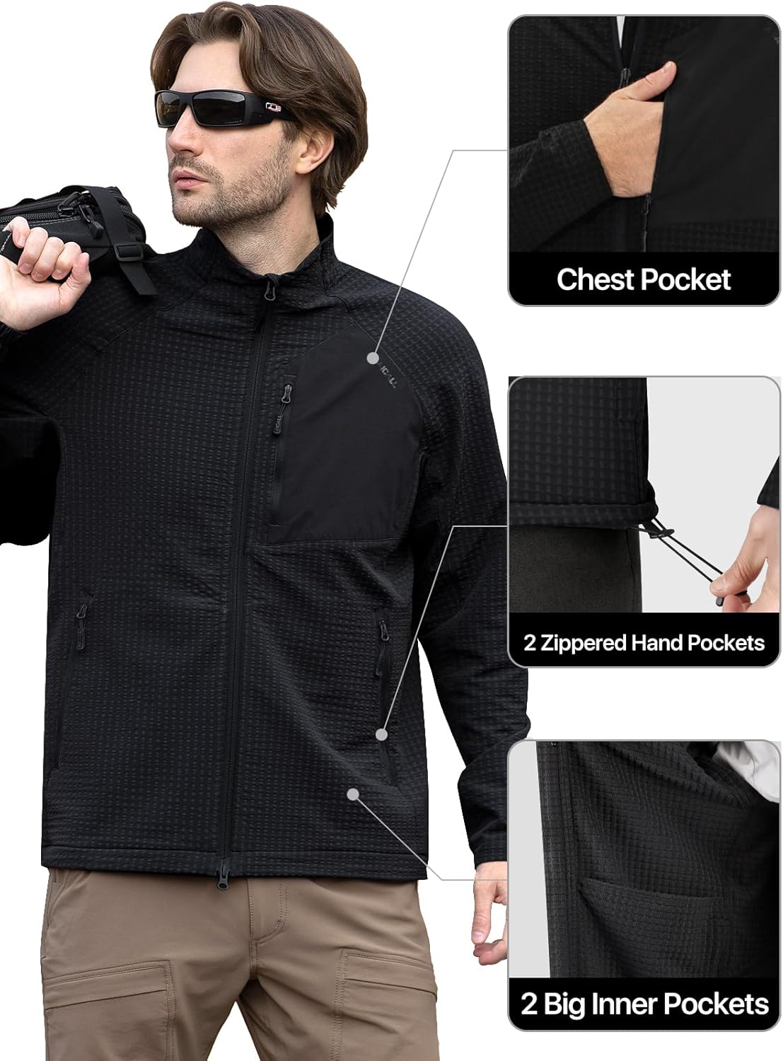 Mens Lightweight Windbreaker Hiking Softshell Jacket Water-resistant Full Zip Hoodies Golf Jackets - Image 3