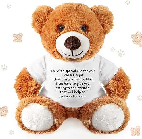 Lenwen Un regalo de abrazo de oso, regalo de oso de peluche con texto en inglés Get Well Soon, oso de peluche, abrazo pensando en ti, regalo de