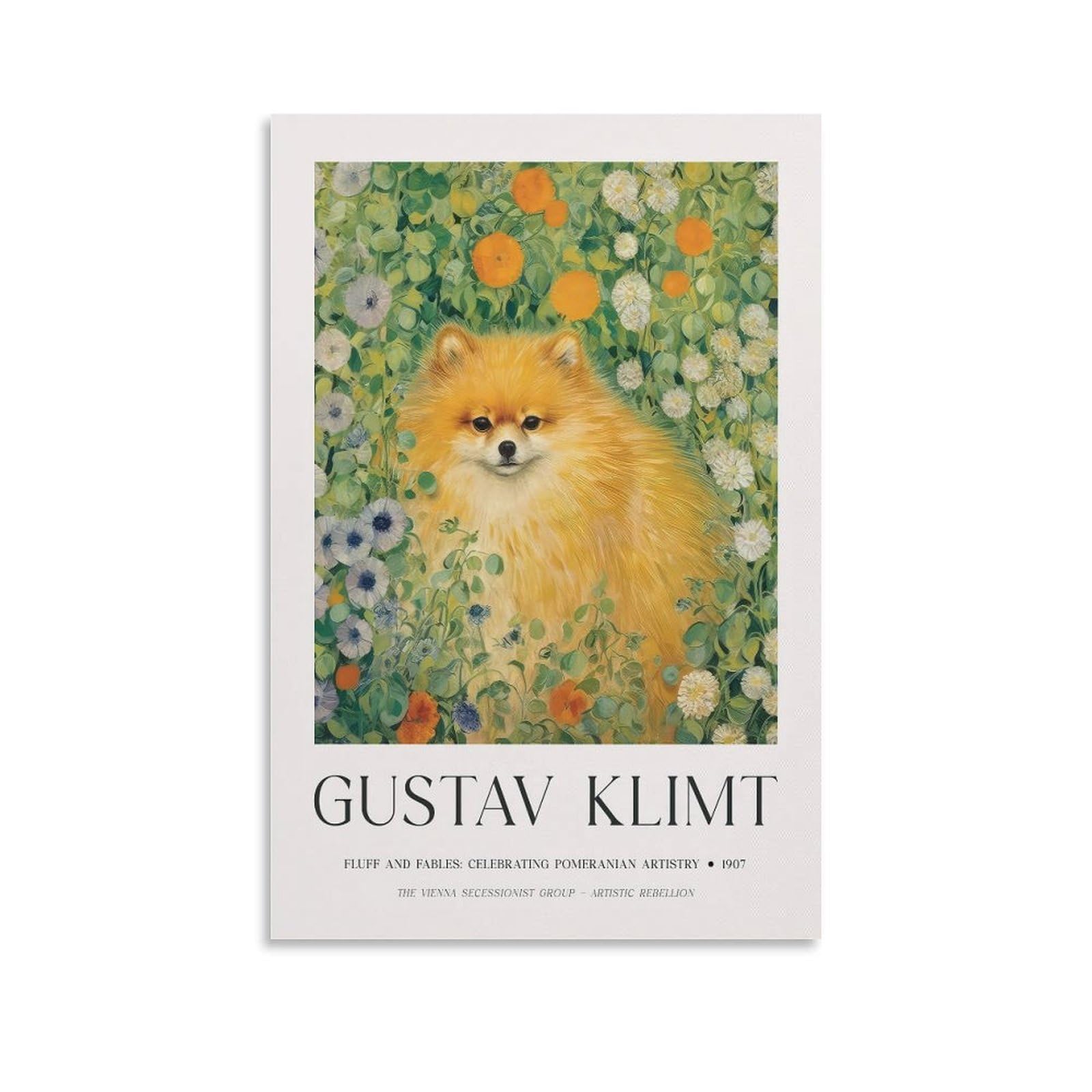 Gustav Klimt Pomeranian Vintage Floral Wall Art Posters For Wall Decor Canvas Wall Art For Living Room Decor 12x18inch(30x45cm)