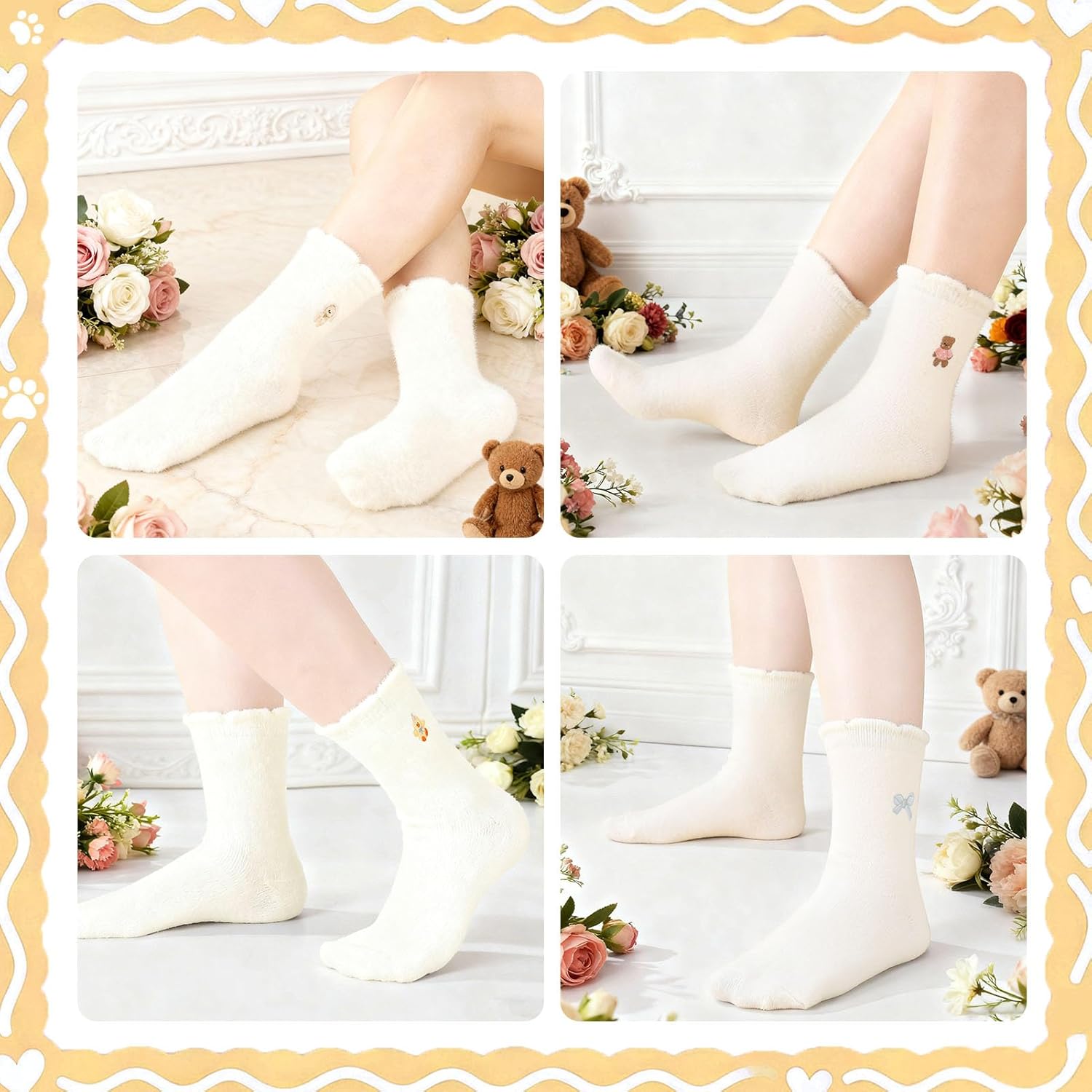 Womens Fuzzy Socks Bow Cute Animal Girls Slipper Sock Funny Winter Cozy Fluffy Warm Socks Home Sleeping - Image 5