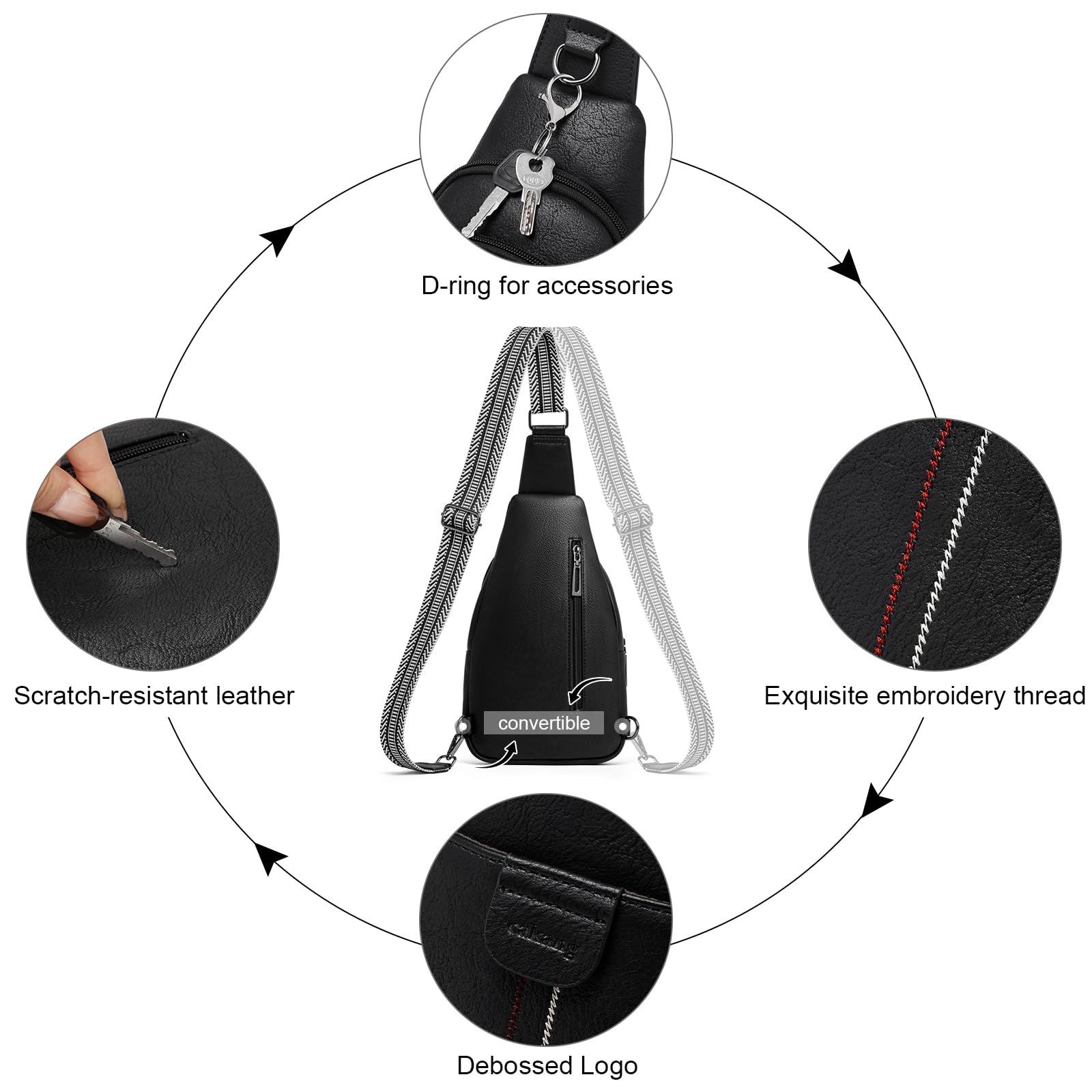 cakang Womens Sling Bag Crossbody Bags for Women Vegan Leather Sling Backpack Daypack Fanny Pack Crossbody Purse Travel: 4-black