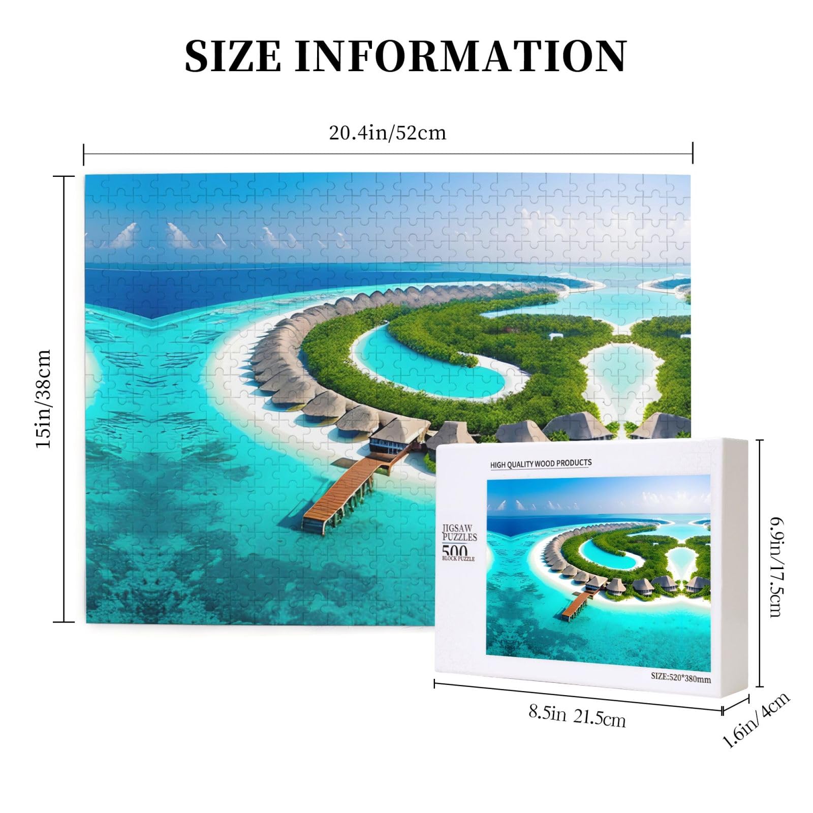 500 Piece Wooden Jigsaw Puzzle For Adults – Maldives Island Wooden Bridge Scene, Home Decor, Premium Quality