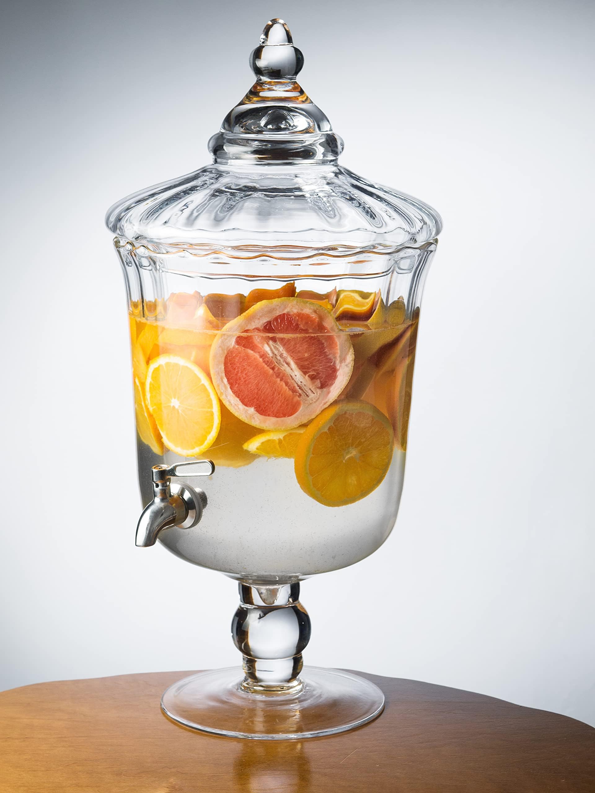 Glass - Beverage Dispenser - Cold Drink Dispencer - Iced Beverage Server -1.85 Gallon - 7 Liter ( 236 Fl. Oz. ) - with Stainless Steel Spigot - Knob - by Barski - Made in Europe