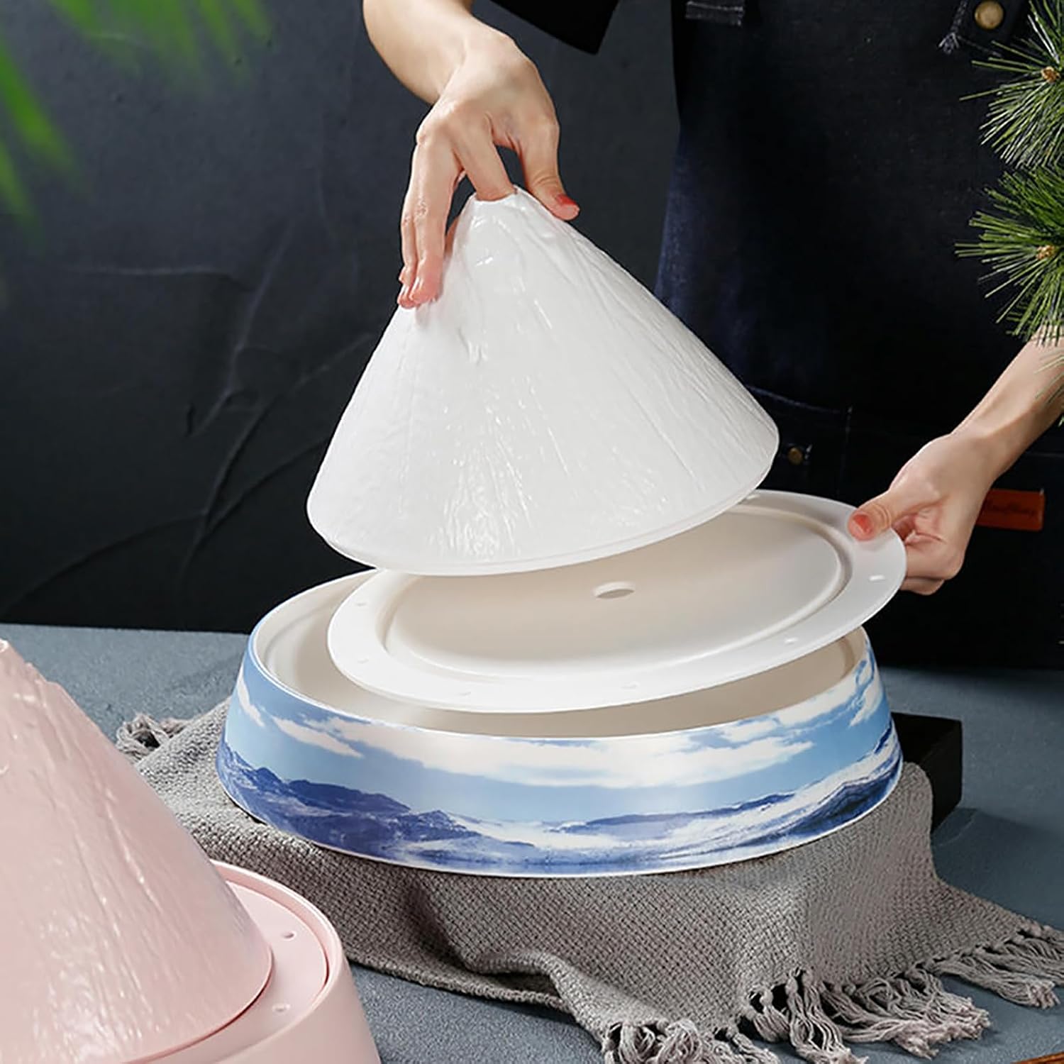 Nordic style hot pot restaurant special glaze color delicate imitation porcelain dry ice plate - 12 inches [pink version]