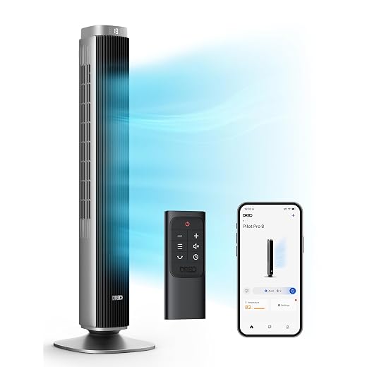 Dreo Tower Fan for Bedroom, 25 DB Quiet DC Smart Bladeless Fan, Works with Alexa, Google, App, Remote, 26ft/s, 90° Oscillating, 12H Timer, 42 Inch Floor Cooling Fans for Home Living Room,Pilot Pro S