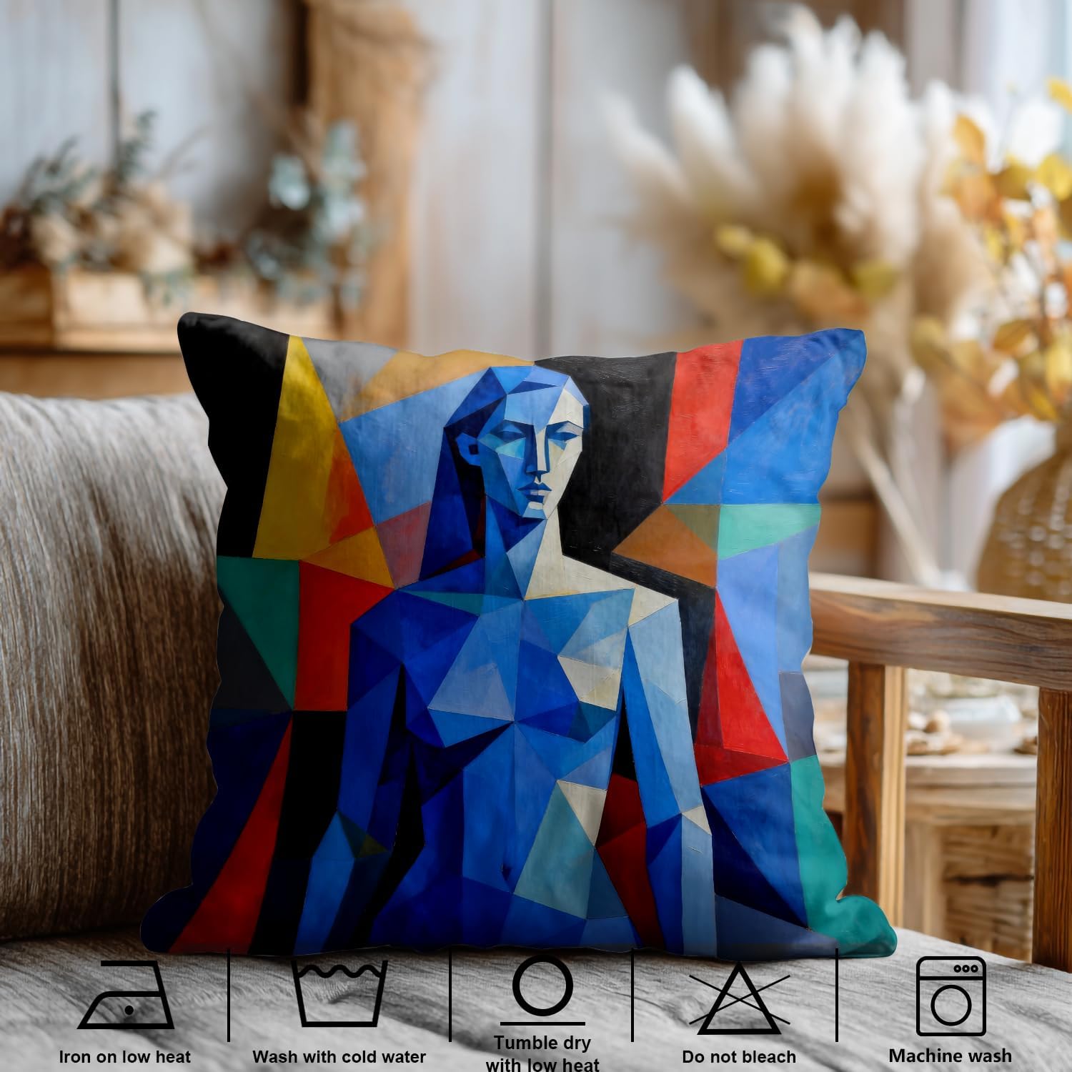 Shrahala Dark Blue Abstract Abstract Work Decorative Throw Pillow Cover, Art Square Pillowcase Blended Double-Sided No Inserts for Bedroom Living Room Set of 2 (20 x 20 in)