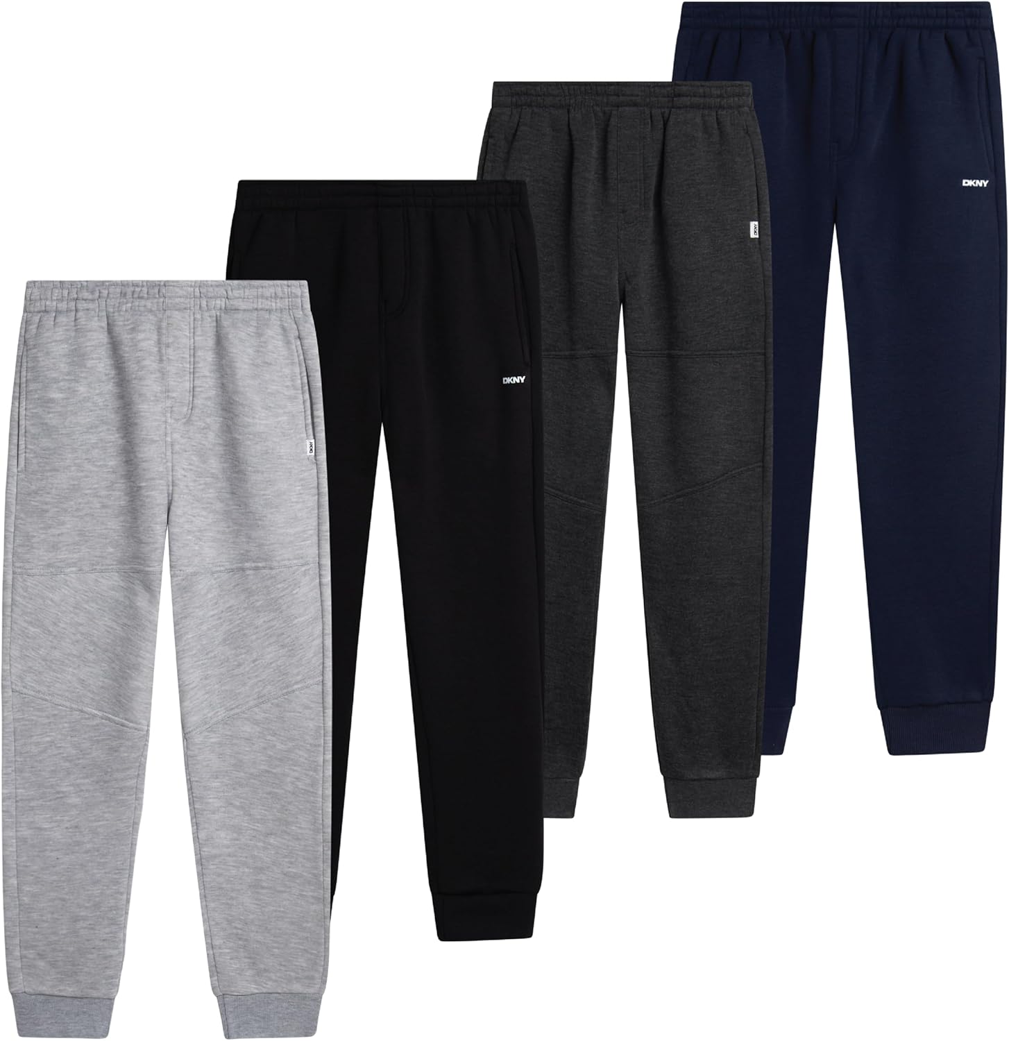DKNY Boys Sweatpants - 4 Pack Active Performance Soft Fleece Boys Joggers Athletic Pants with Elastic Waistband and Pockets