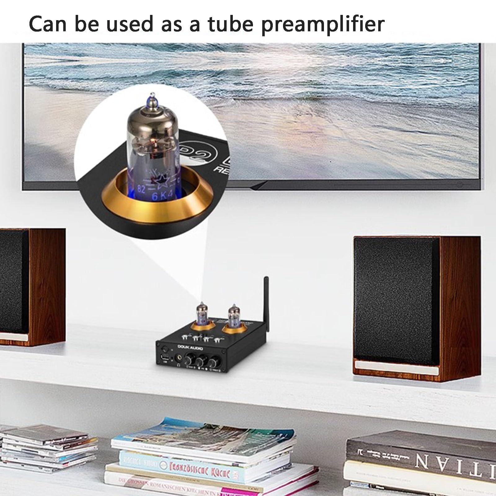 COYEUX Wzmacniacz lampowy Mini Hi-Fi Bluetooth 5.0 2-kanałowy wzmacniacz mocy klasy D, z pilotem zdalnego sterowania, do zestawu słuchawkowego Home Audio