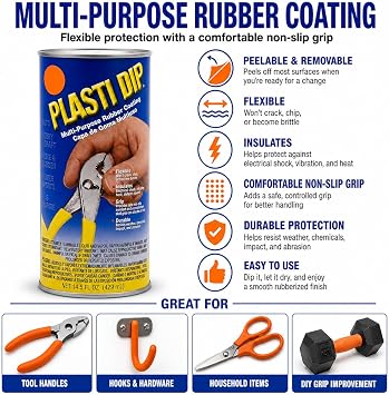 Plasti Dip Original Dip Can, Blaze Orange, 14.5 fl oz, Multi-Purpose Rubber Coating, Peelable Flexible Non-Slip Grip Coating for Tool Handles, Hardware, Home, Garden, Crafts & DIY Projects