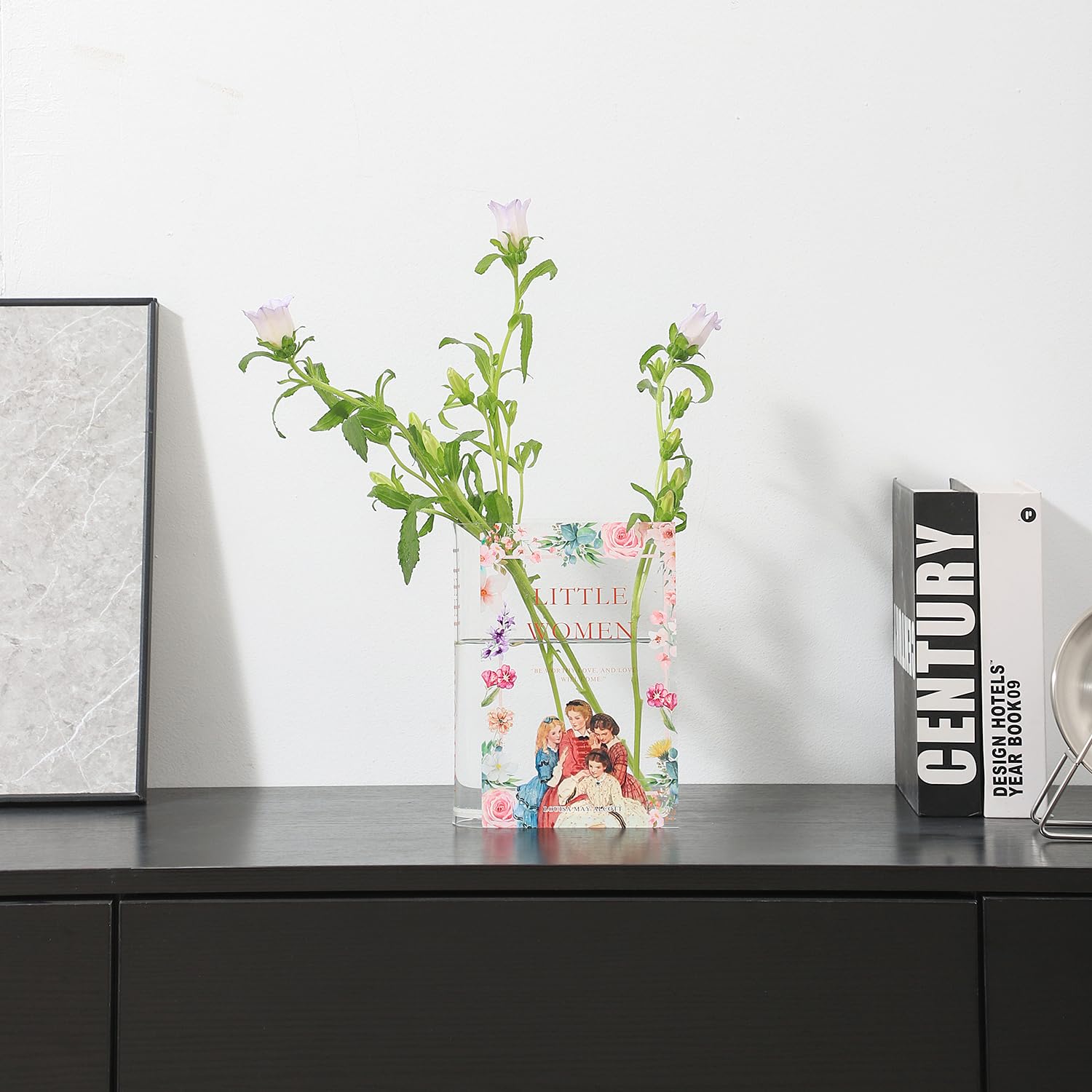 Puransen Acryl bloemenvaas voor esthetische kamerdecoratie - boekstijl voor moderne tafelplank woondecoratie geschikt voor kantoor bureau slaapkamer