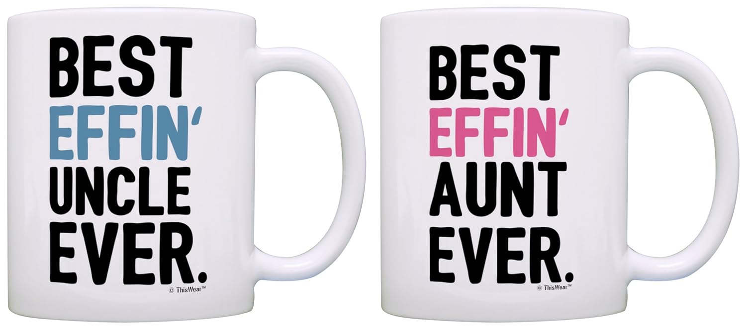 ThisWear Aunt Uncle Gifts Best Effin Aunt and Uncle Ever Bundle 2 Pack 11oz Ceramic Coffee Mugs with