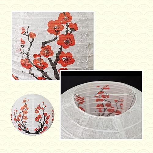 Miniatura 4 de 10 linternas de papel de flores de cerezo, 12 pulgadas, 5 rojas + 5 blancas para decoración de restaurantes, hogar, boda, fiesta