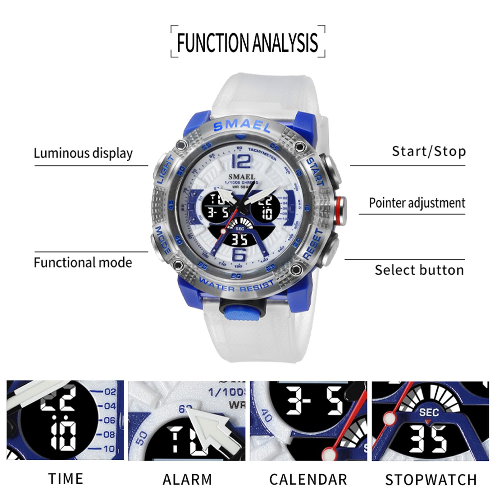 MASTOP Orologio da uomo con quadrante grande, 5 atm, per sport all'aria aperta, militare, digitale, trasparente, multifunzione, resistente all'acqua, retroilluminato, sveglia, cronometro, orologio da