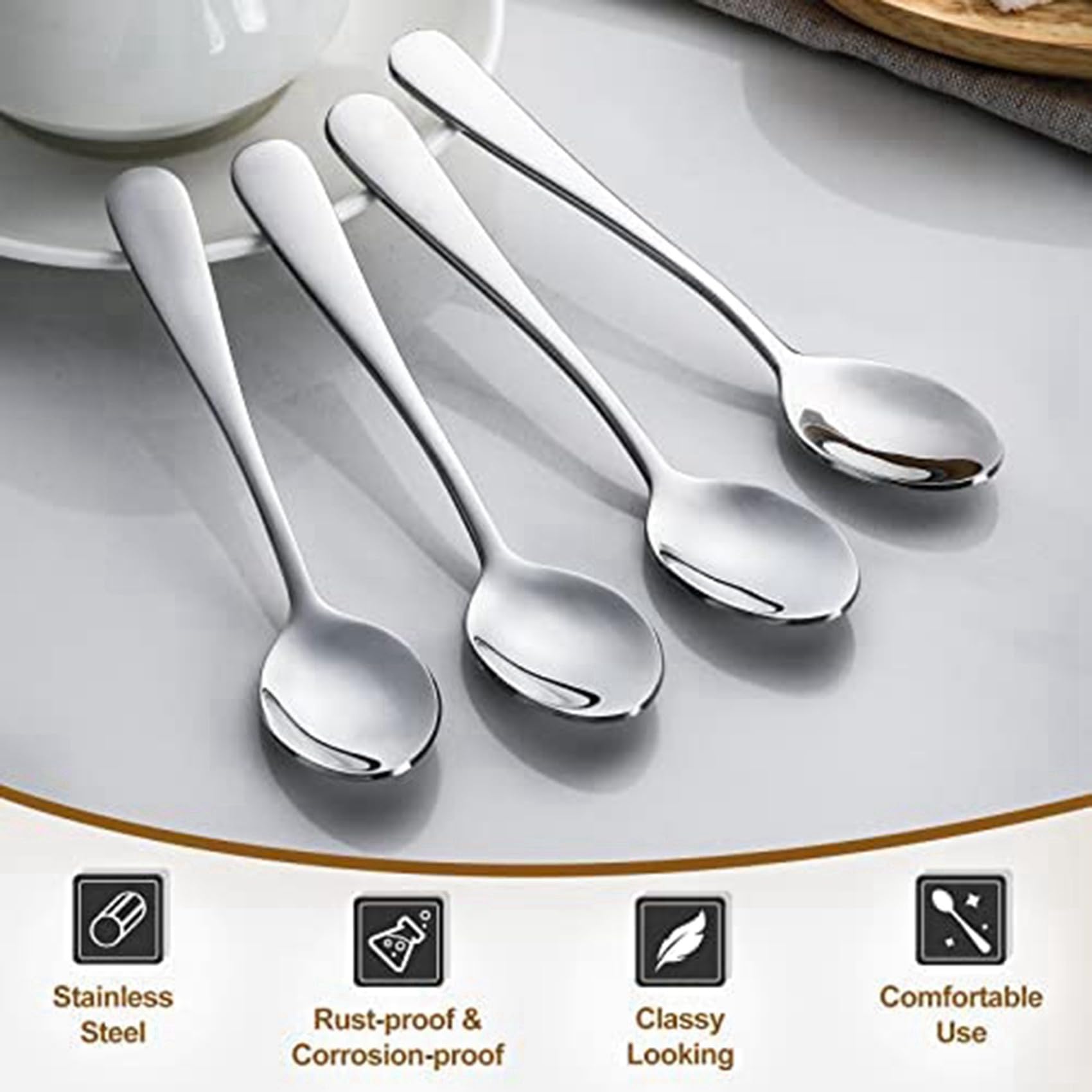 60 Pièces de Cuillère à, Mini Cuillère à Café en Acier Inoxydable de 4,7 Pouces Cuillère à Dessert