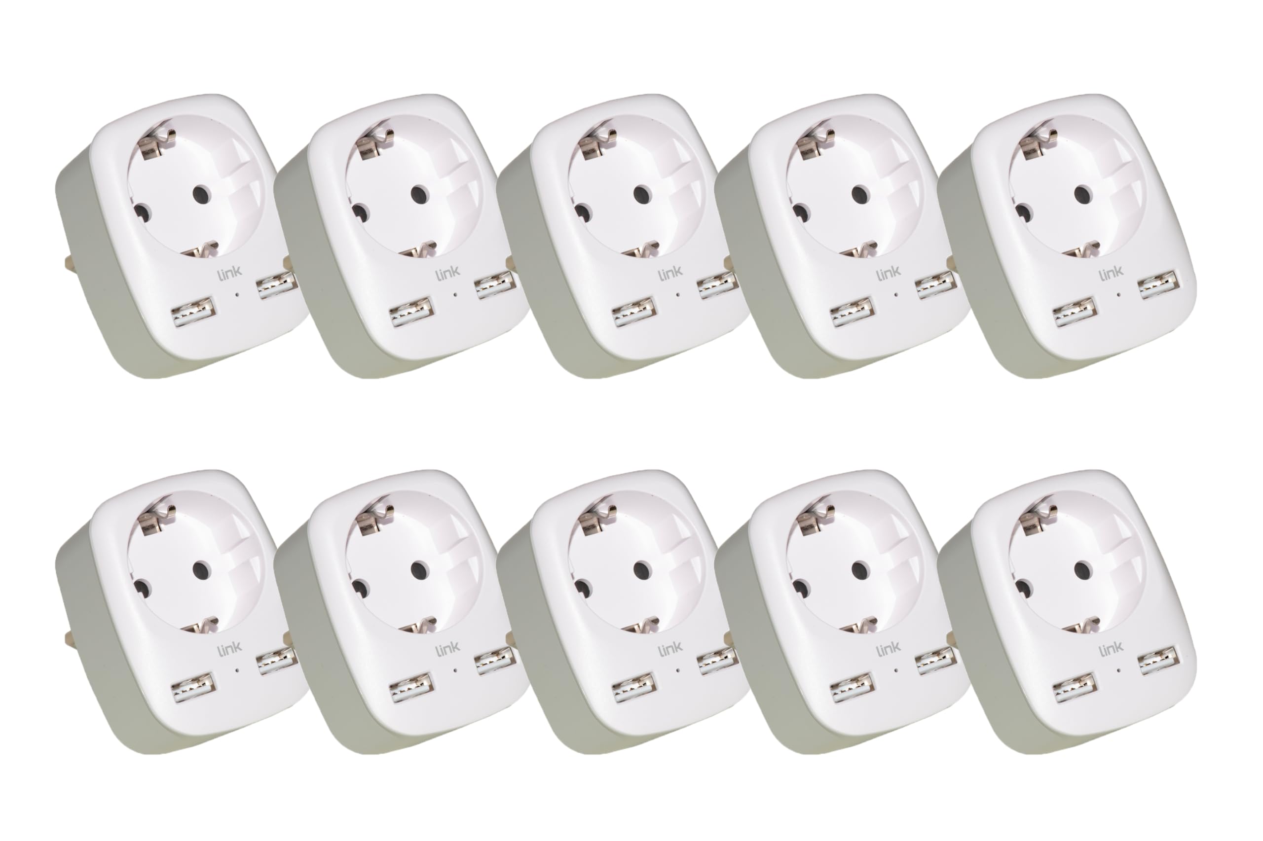 LINK LKAD0610 - adattatore multipresa da muro spina italiana 10a con 2 porte usb e una presa 2 poli confezione da 10 pezzi