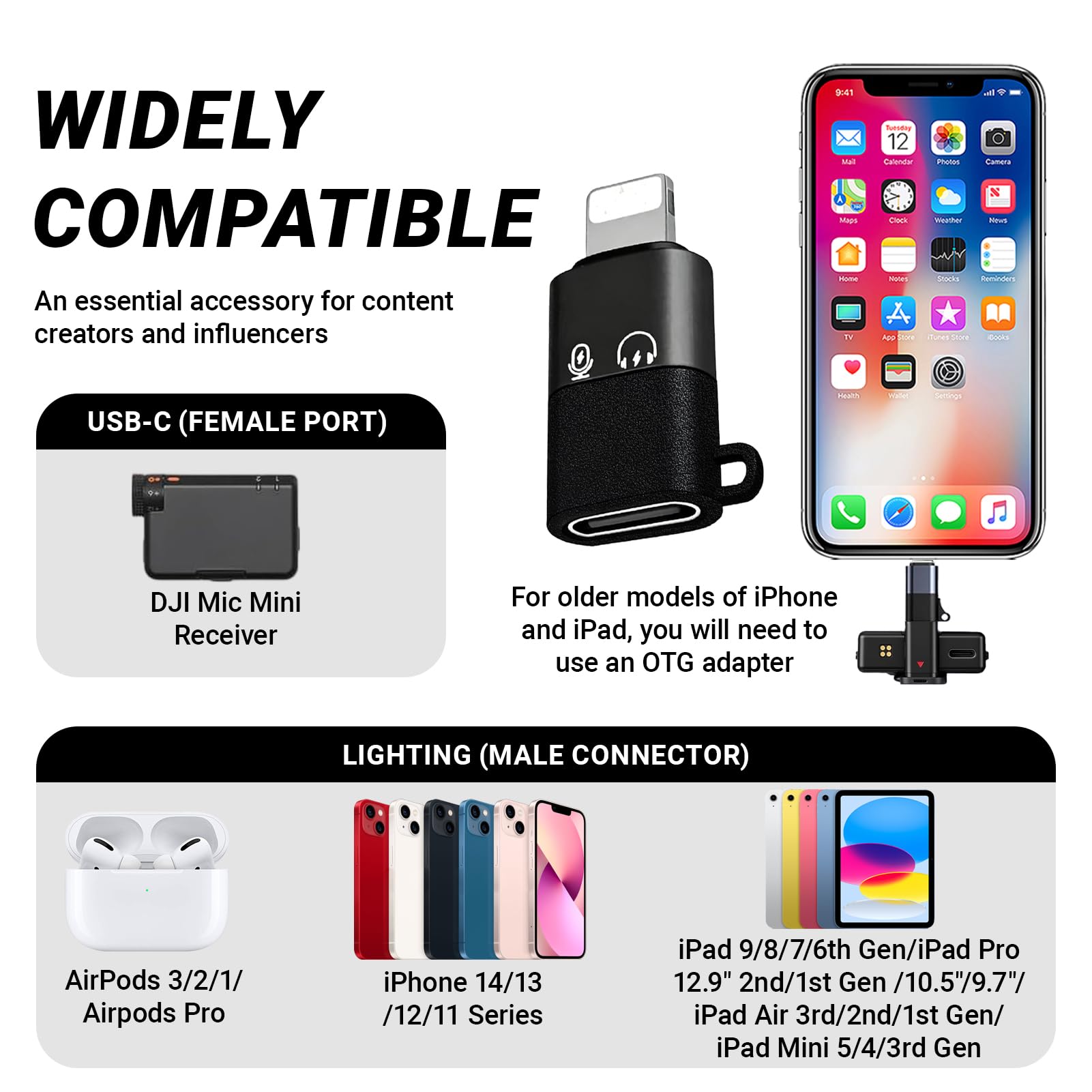 2 sztuki kompatybilny z DJI Mic Mini USB C na Lighting Adapter, do iPhone 16/15 Auriculares Lightning a Tipo C Adaptador para la Transmisión de Datos y la Carga (Lightning a Tipo C Interfaz)