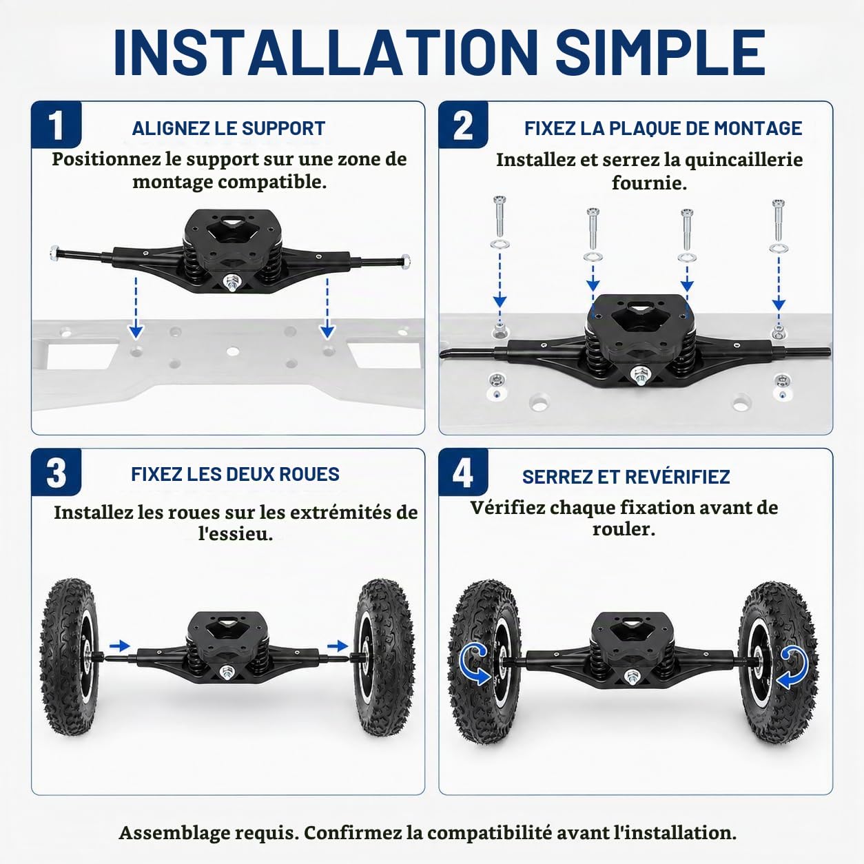 8 pouces Skate Wheel Skateboard Truck Combo Set avec support de roue, roues combinées, planche à roulettes, poulie hors route, camions électriques, montagne board longboard