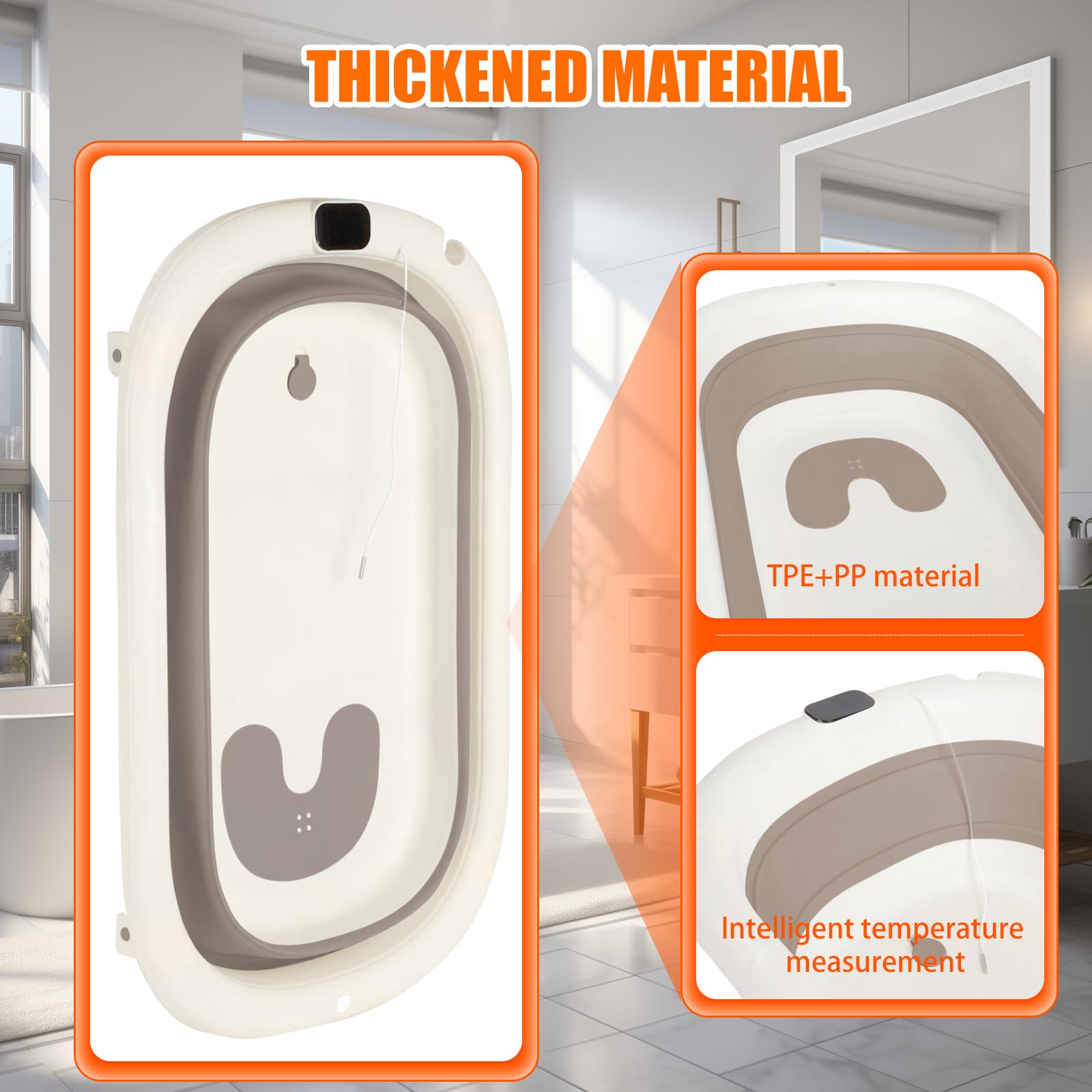 Baignoire Enfants Pliable XXL avec Transat de Bain et Thermomètre Intégré Baignoire Sur Pied Cadeau Naissance