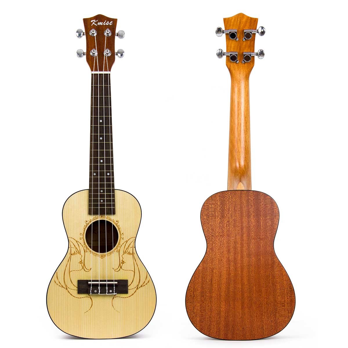 Concert Ukulele,Kmise Solid Spruce Ukelele 23 inch 4 String Hawaii Guitar Uke with Bag and Digital Tuner - Image 3