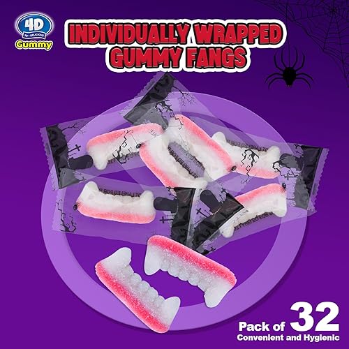 Miniatura 3 de Amos Caramelos de Halloween de colmillos de gomita 4D, caramelos de dientes de gomita envueltos individualmente, 32 piezas, bolsas de truco o trato