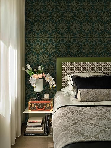 Miniatura 9 de CiCiwind Papel tapiz para despegar y pegar, papel tapiz verde y dorado, 17.3 x 78.7 pulgadas, papel de contacto geométrico a rayas, autoadhesivo,