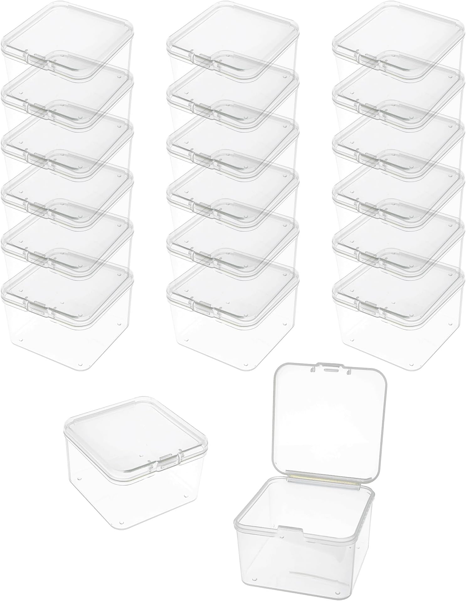- 20-Pack Small Square Plastic Storage Boxes, 2.2×2.2×1.4 in Clear Mini Organizer Containers with Lids, Stackable Tiny Parts Organizer for Jewelry,Beads, Electronics,Crafts,Samples Plastic Case
