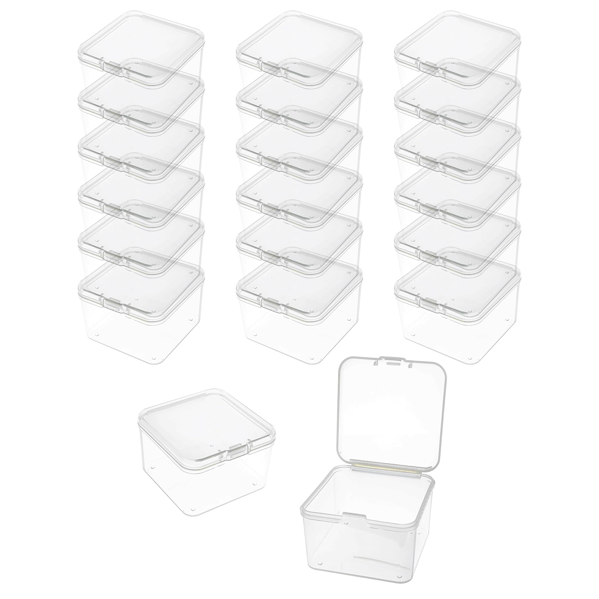 LJY 20 Pack Plastic Storage Boxes with Lids 5.5 x 5.5 x 3.5 cm – Square Small Containers for Diamond Art Accessories, Beads, DIY Crafts and Hardware, Stackable Organiser Box Set