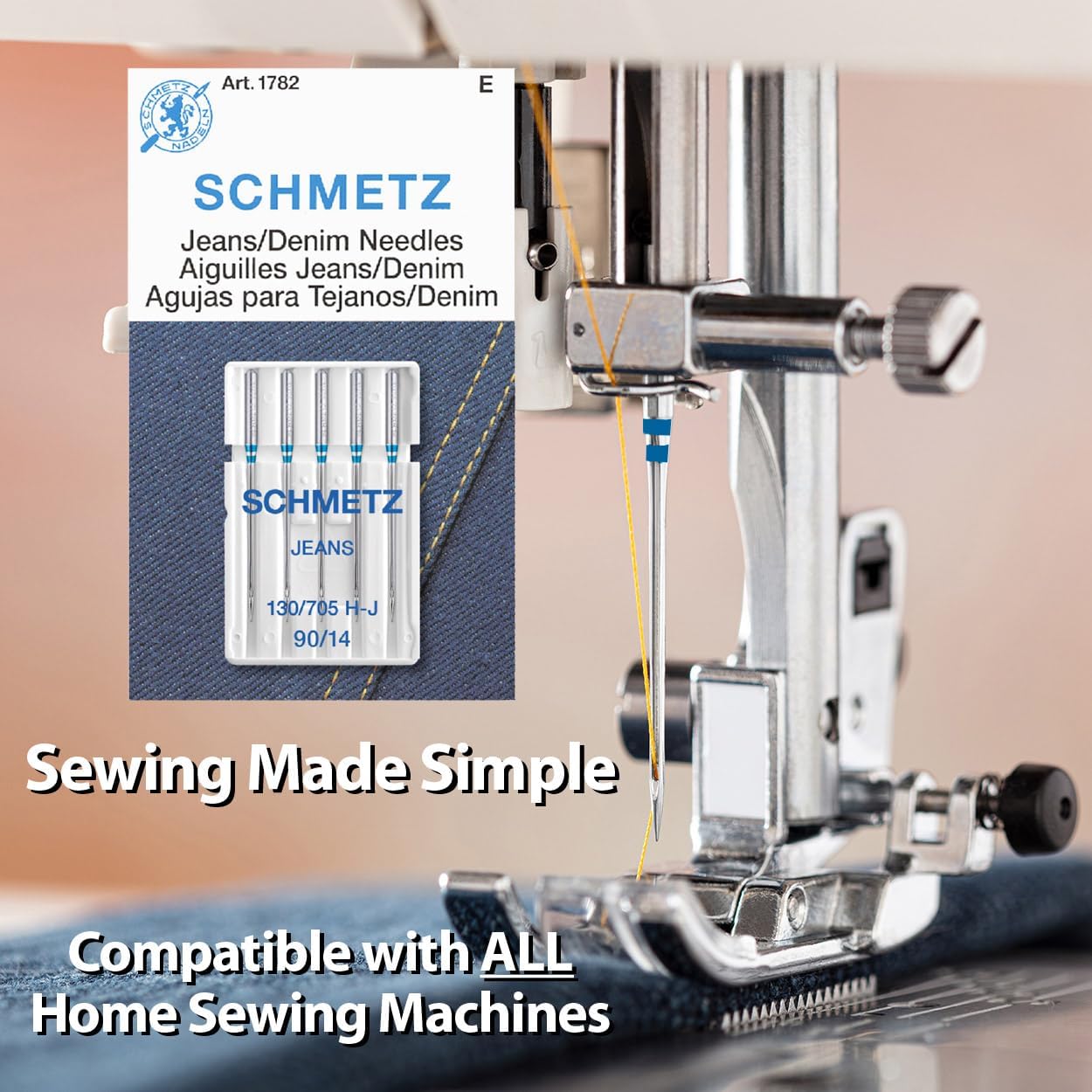 SCHMETZ Jean & Denim Sewing Machine Needles - Precision Needles for Heavy Fabric, Size 90/14, Box of 100