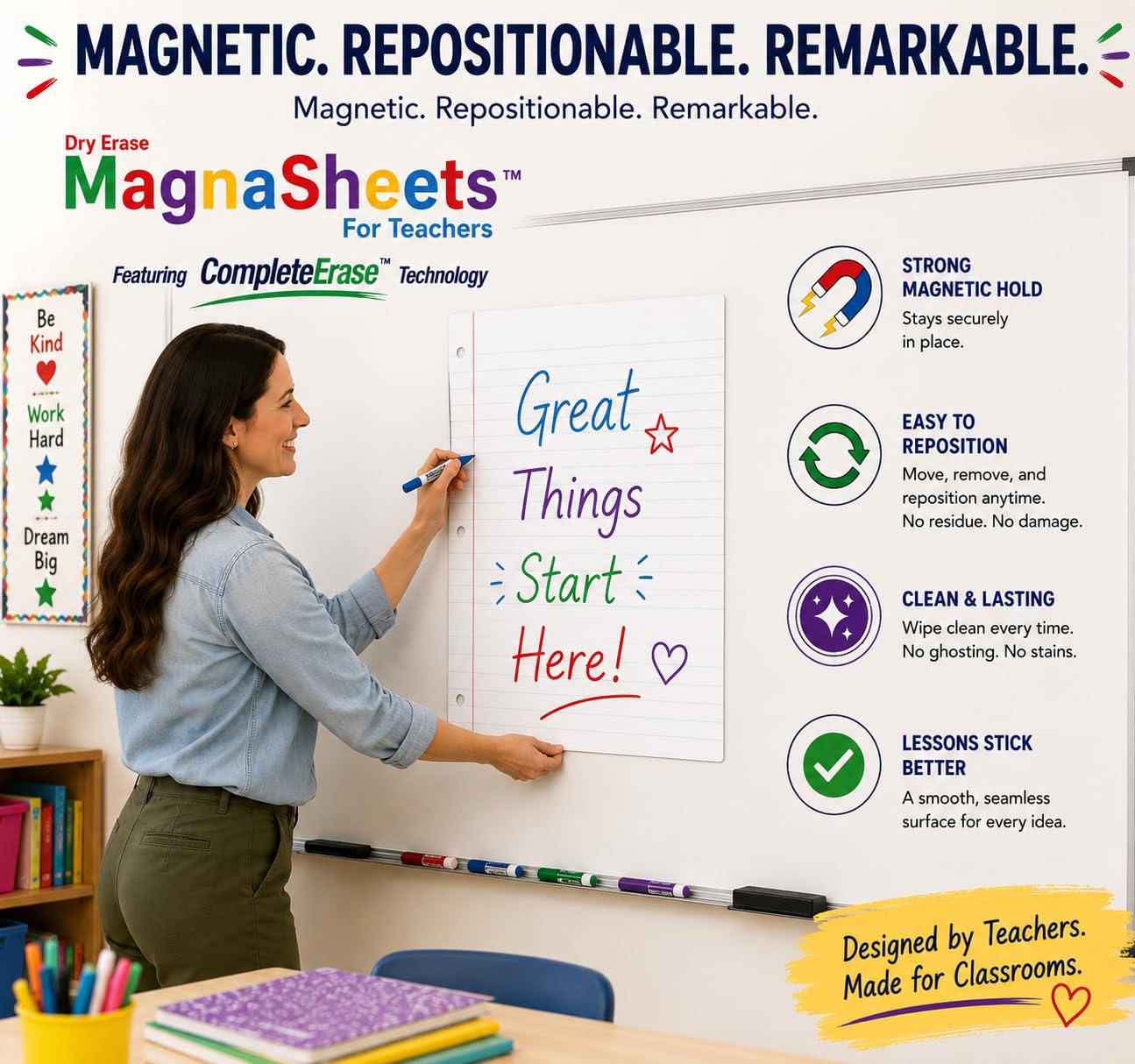 MagnaSheets (TM) magnetyczny papier dla nauczycieli, suchościeralny, do sal lekcyjnych itp.