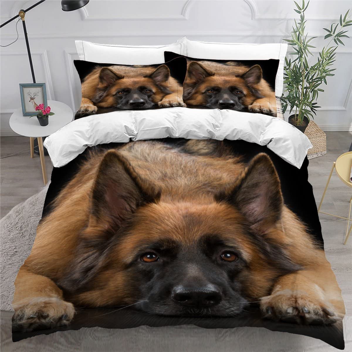 Dog Bedding Sets King Size Luxury Bedroom Decor Bedding Polyester Comforter Cover with Pillowcase Bedding Sets German Shepherd Dog Black Duvet Cover King Size 230x220 cm
