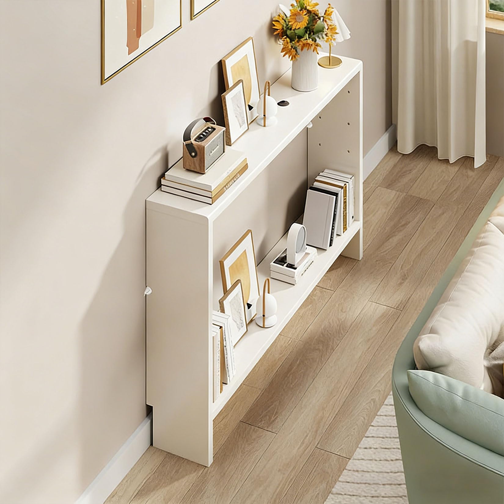 yurstcggh Narrow Gap Storage Rack Wood,Sofa Side Table for Hallway/Living Room/Bedroom,Solid Wood Open Narrow Storage Shelf 100ร15ร69cm White