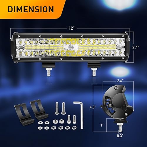 Miniatura 2 de GOOACC Barra de luz LED de triple fila de 12 pulgadas, 300 W, combo de inundación, iluminación de conducción todoterreno, luz de trabajo con arnés
