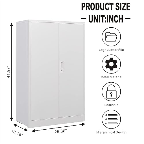 Miniatura 2 de GREATMEET Armario de almacenamiento de metal con puertas de bloqueo, armario de almacenamiento plegable con 2 estantes ajustables, armario de