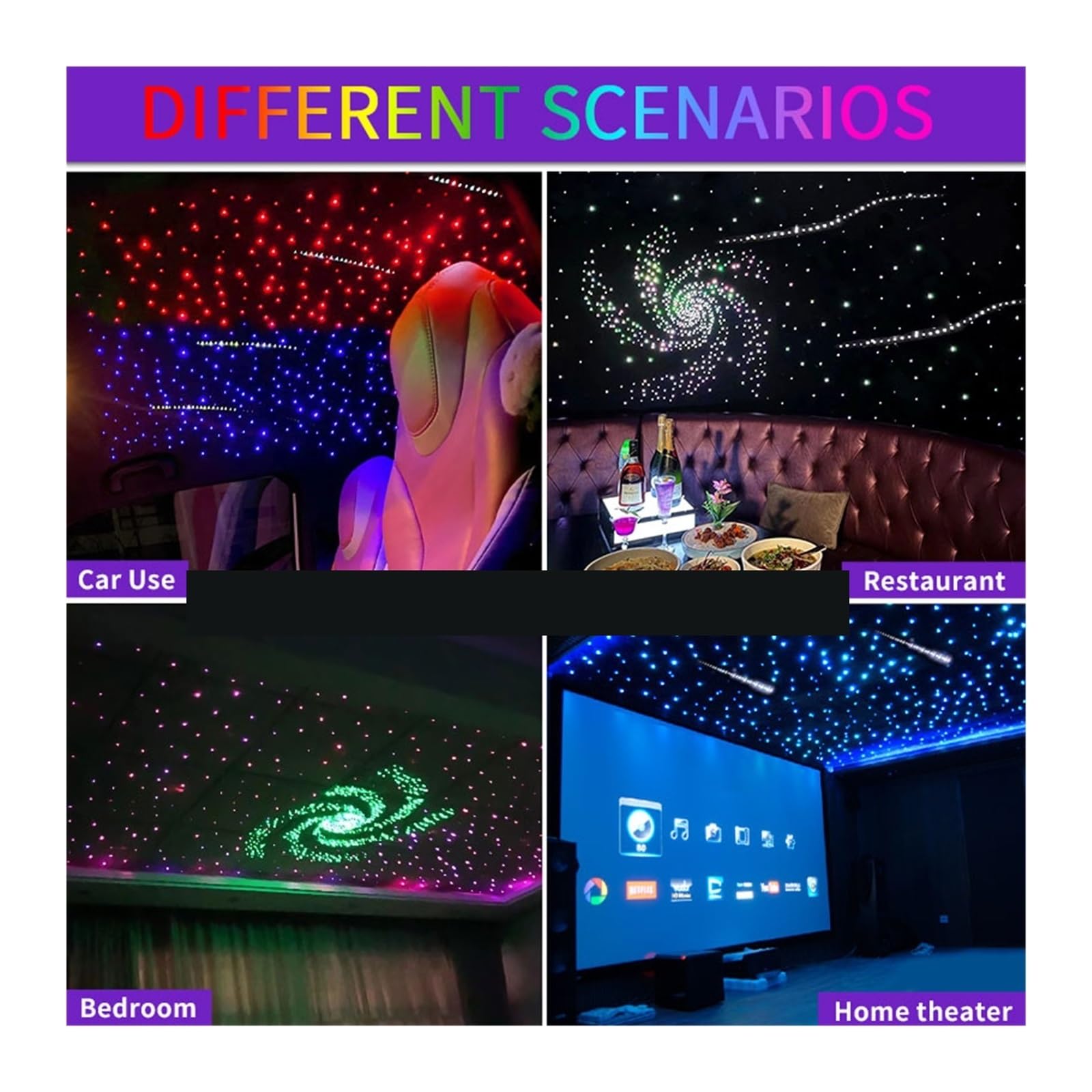 20W Meteor Twinkle Starry Sky Car Star Lámpara De Techo Techo Led Fibra Óptica Luz Detección De Música Luz Ambiental Control De Doble Color