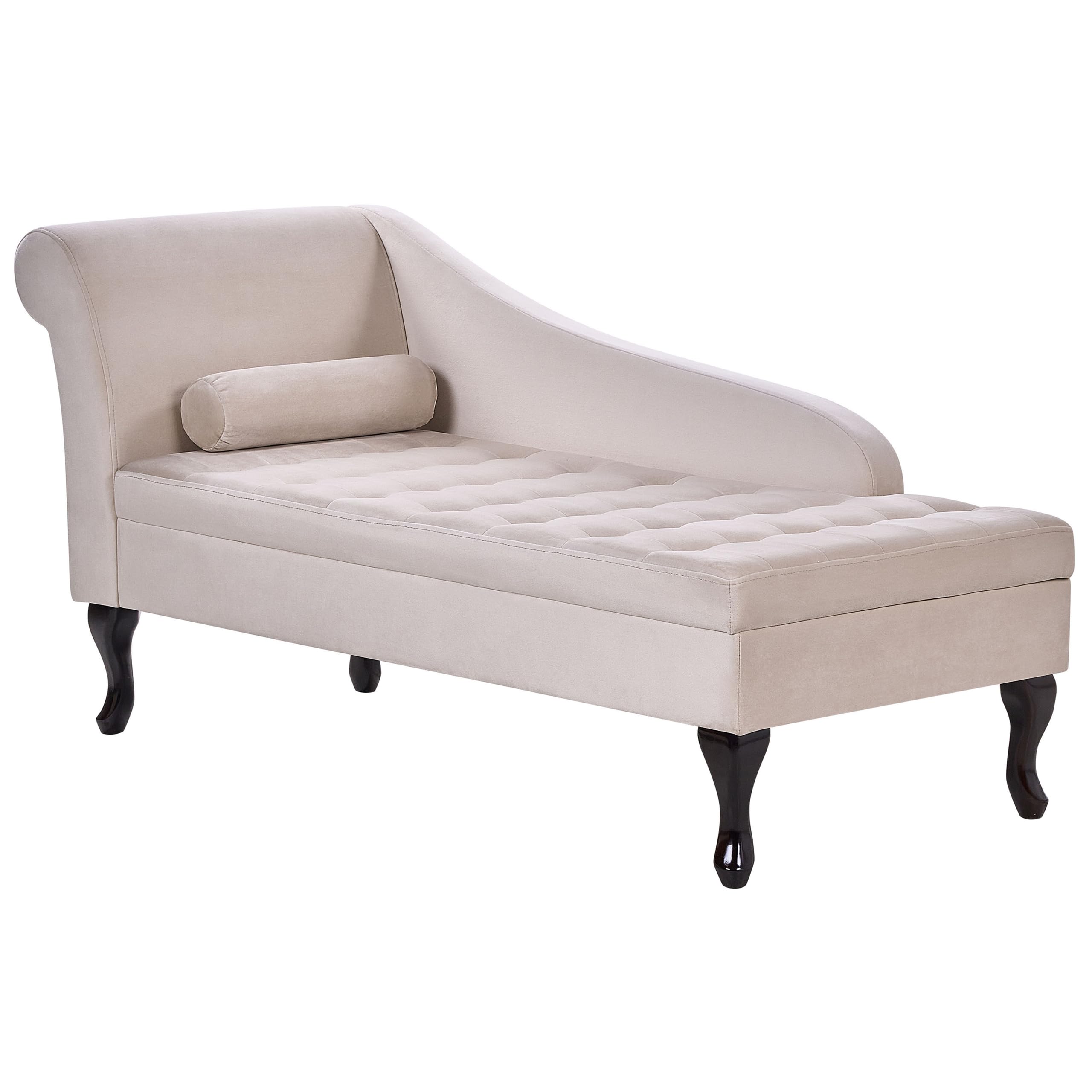 Beliani Chaiselongue linksseitig Samt beige mit Lehne Bettkasten Dekokissen Pessac