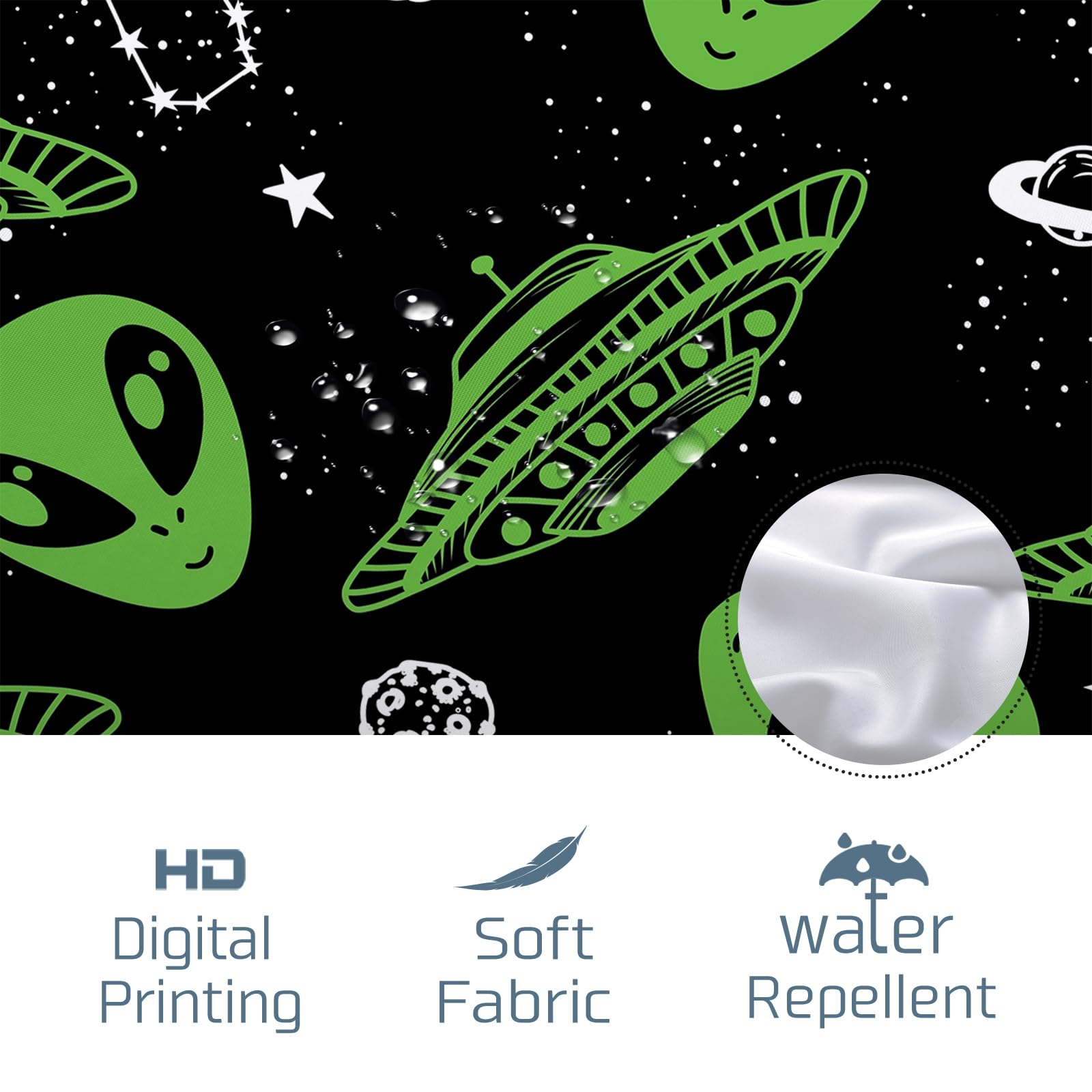 Cartoon Astronaut Shower Curtain - 72x72 Inch Outer Space Theme With 12 Hooks