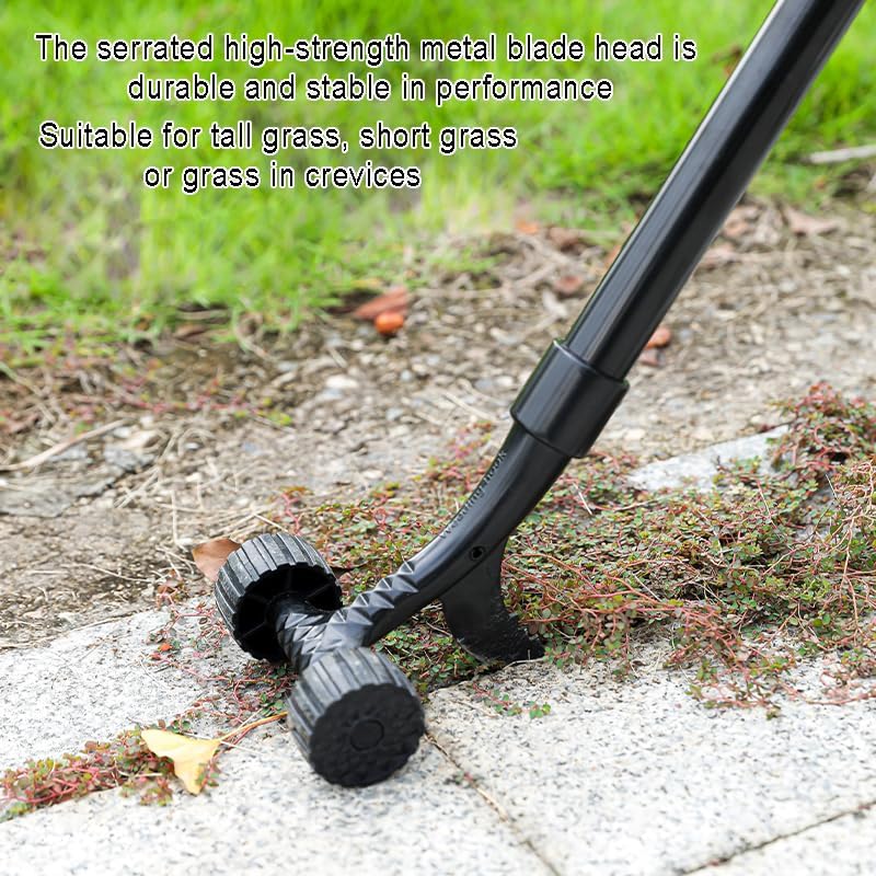 Miniatura 2 de Herramienta de deshierbe con ruedas con longitud de mango ajustable, lo que permite limpiar sin esfuerzo las malas hierbas en las esquinas.