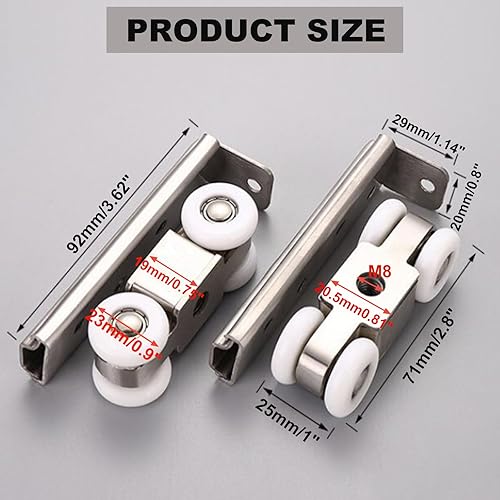 Miniatura 9 de Juego de 2 ruedas de metal con 4 ruedas para puerta corrediza de bolsillo juego de polea de rodamiento de bolas para armario puerta de granero
