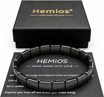 Hematite Bracelet Men for Daily Focus, Business and Gym Wear, Black Stone Stretch Bracelet for Men, Meaningful Gift for Him Rectangular