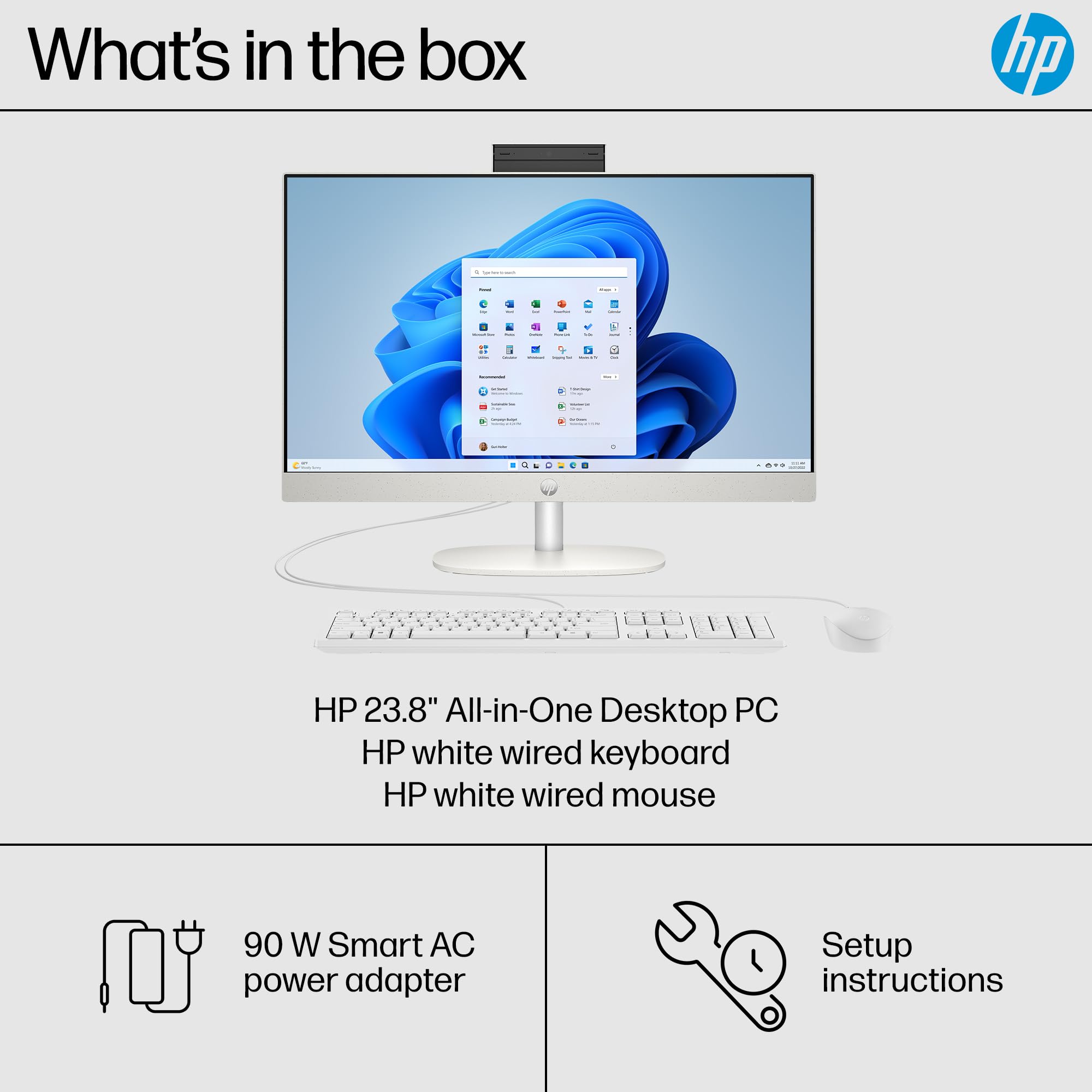 HP 24 inch All-in-One Desktop PC, FHD Display, AMD Ryzen 5 7520U, 8 GB RAM, 256 GB SSD, AMD Radeon Graphics, Windows 11 Home, 24-cr0002 (2024)