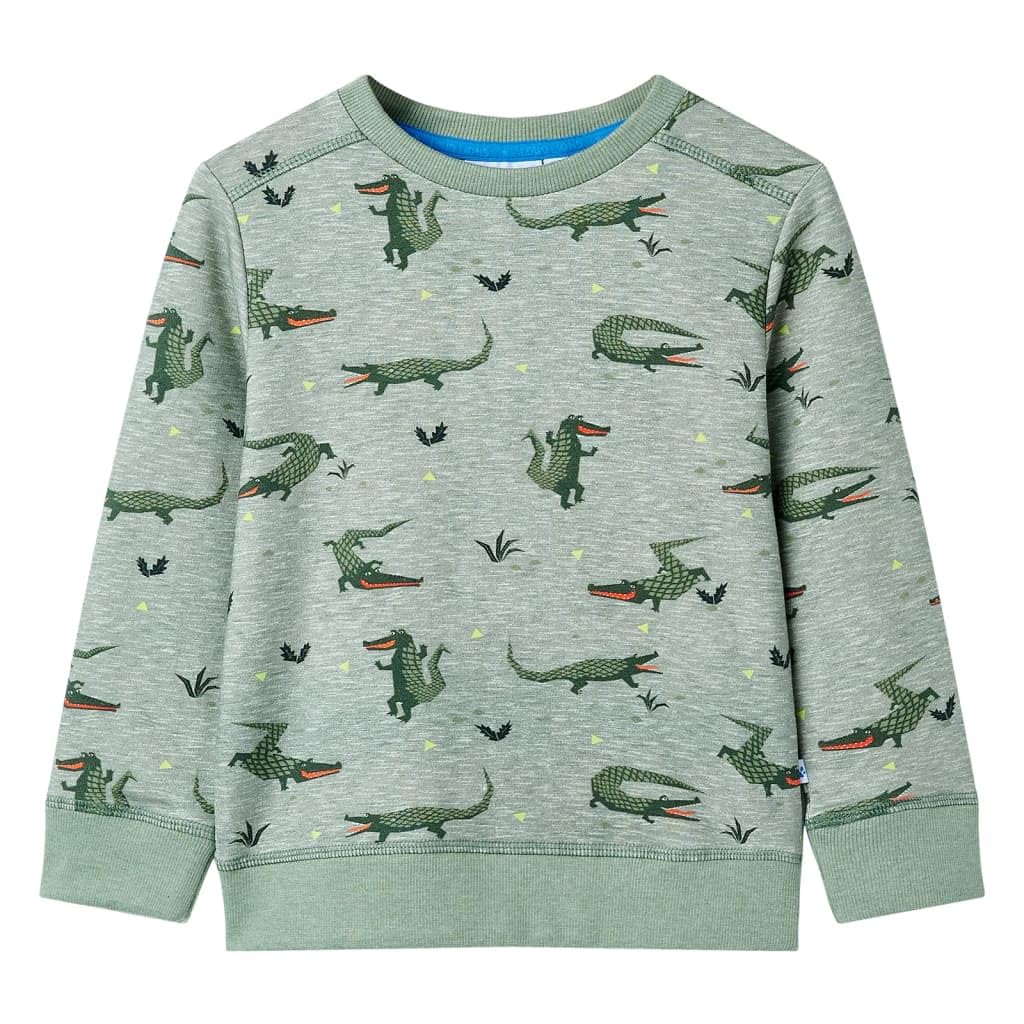 Vidaxl (92 (1.5-2Y)) Kids' Sweatshirt Children Long Sleeves Pullover Top Light Khaki Melange 128 Green