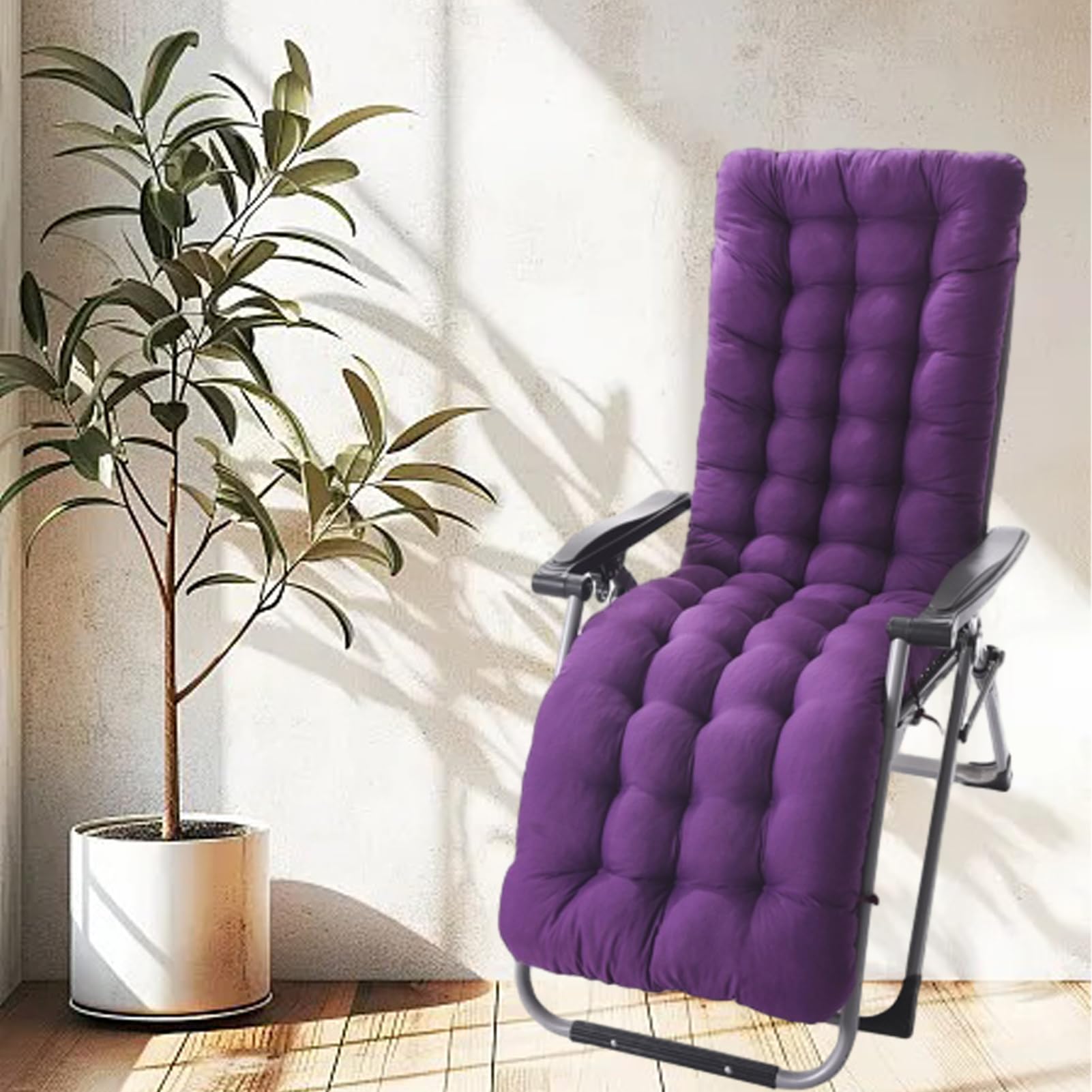 Grube poduszki na leżaki 170 x 48 cm, zastępcza poduszka na fotel bujany z wiązaniami oparcia, do użytku wewnątrz i na zewnątrz, na patio, do ogrodu, wygodna, fioletowa poduszka do relaksu