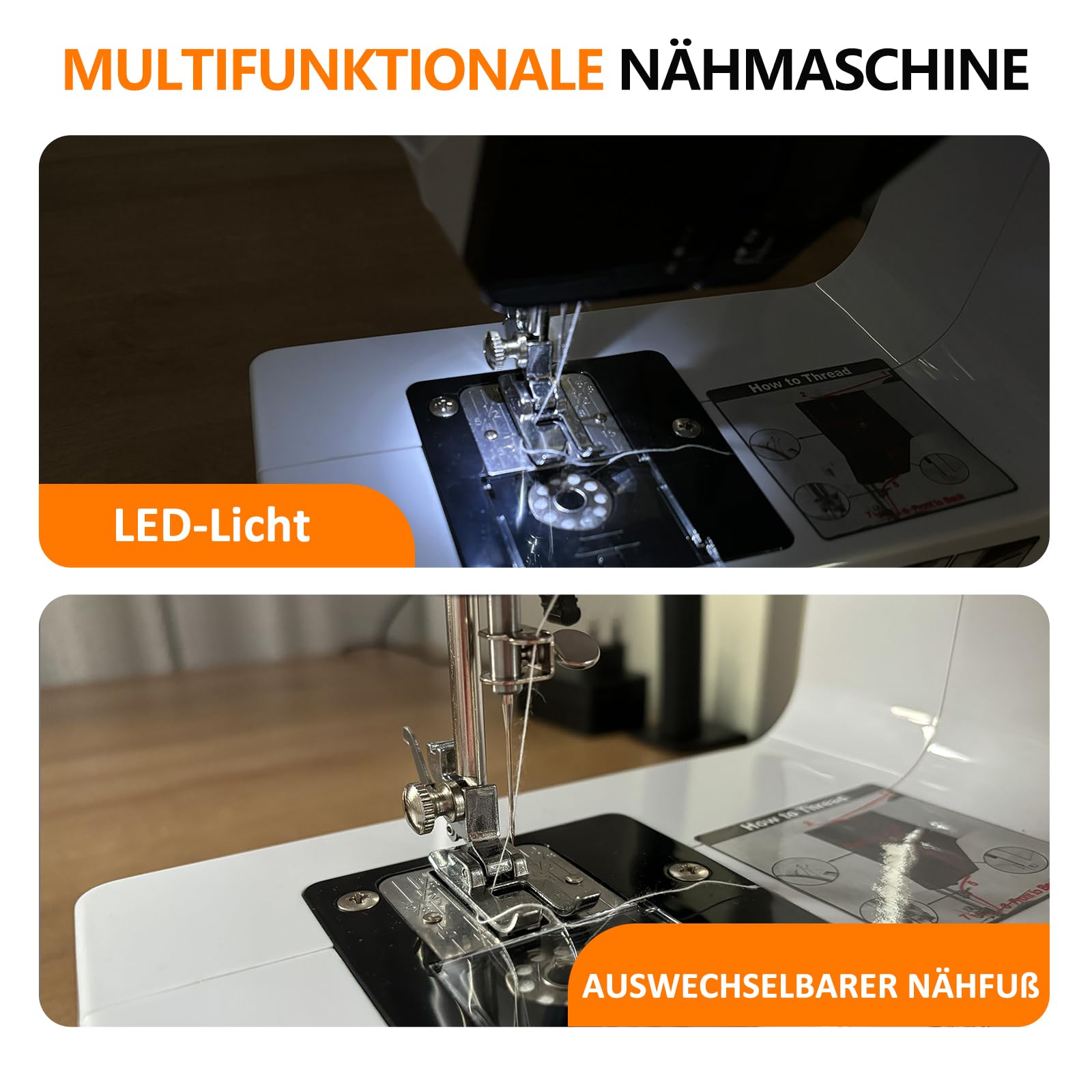 Nähmaschine für Anfänger, 38 Stichprogrammen Elektrische Nähmaschine, Tragbare Sewing Machine Mini mit Einstellbarer Geschwindigkeit mit Fußpedal & Nähset mit Verlängerungstisch