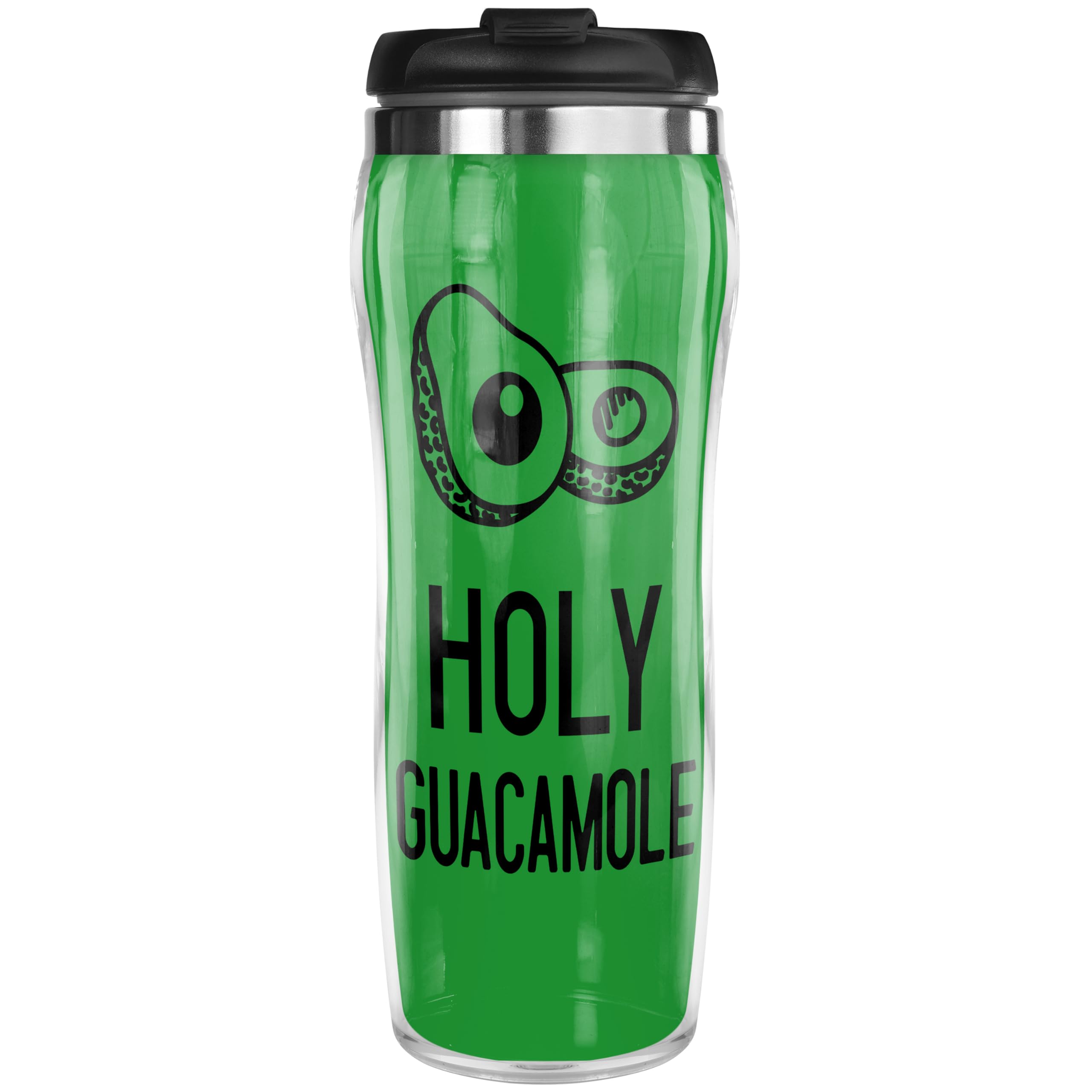 Pixly® Holy Guacamole Thermal Travel Mug Coffee Tea Flask, 400ml/14oz Capacity, Vegan Avocado Funny Joke Gift for Him Her, Green